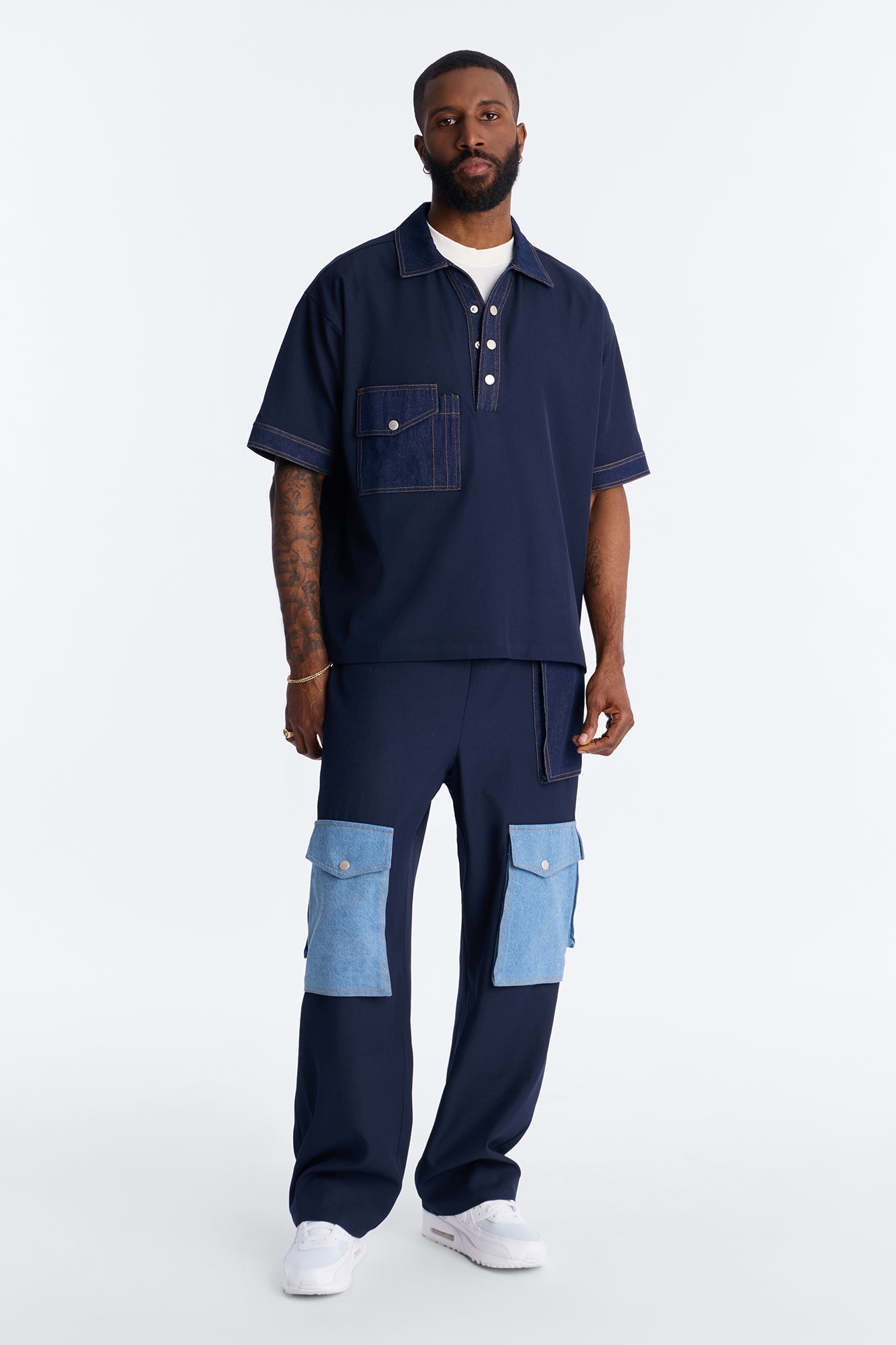 Baggy Blueprint Contrast Cargo Pant - Indigo Fashion Nova