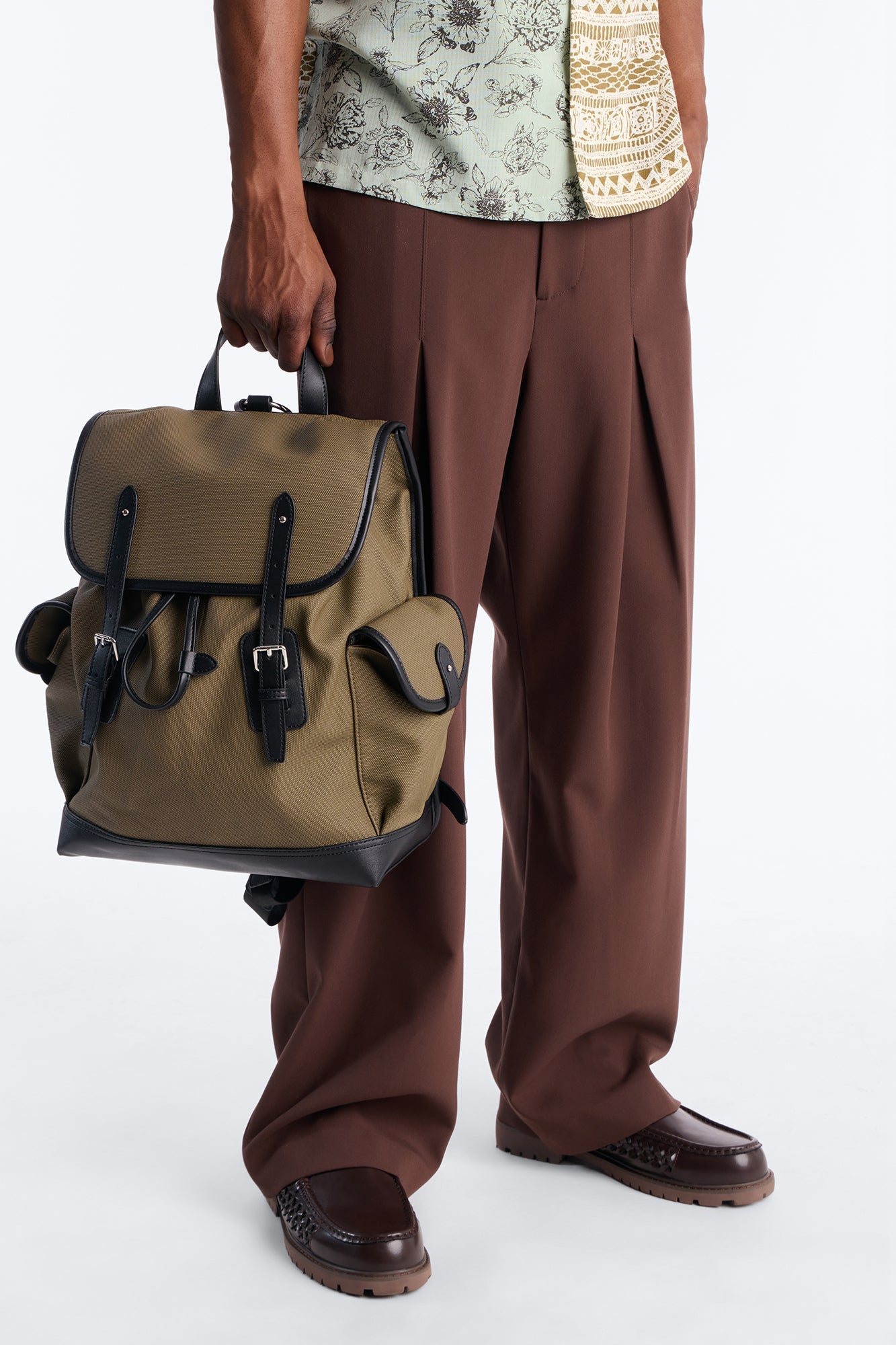 Canvas Dual Buckle Drawstring Backpack - Olive Fashion Nova