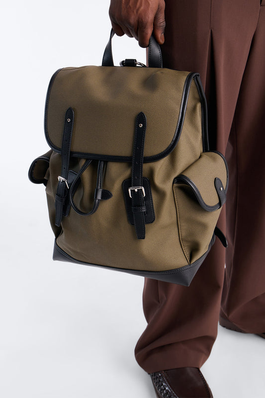 Canvas Dual Buckle Drawstring Backpack - Olive Fashion Nova
