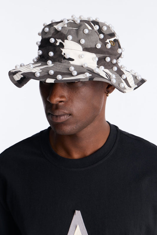Camo Pearled Bucket Hat - Black/White Fashion Nova