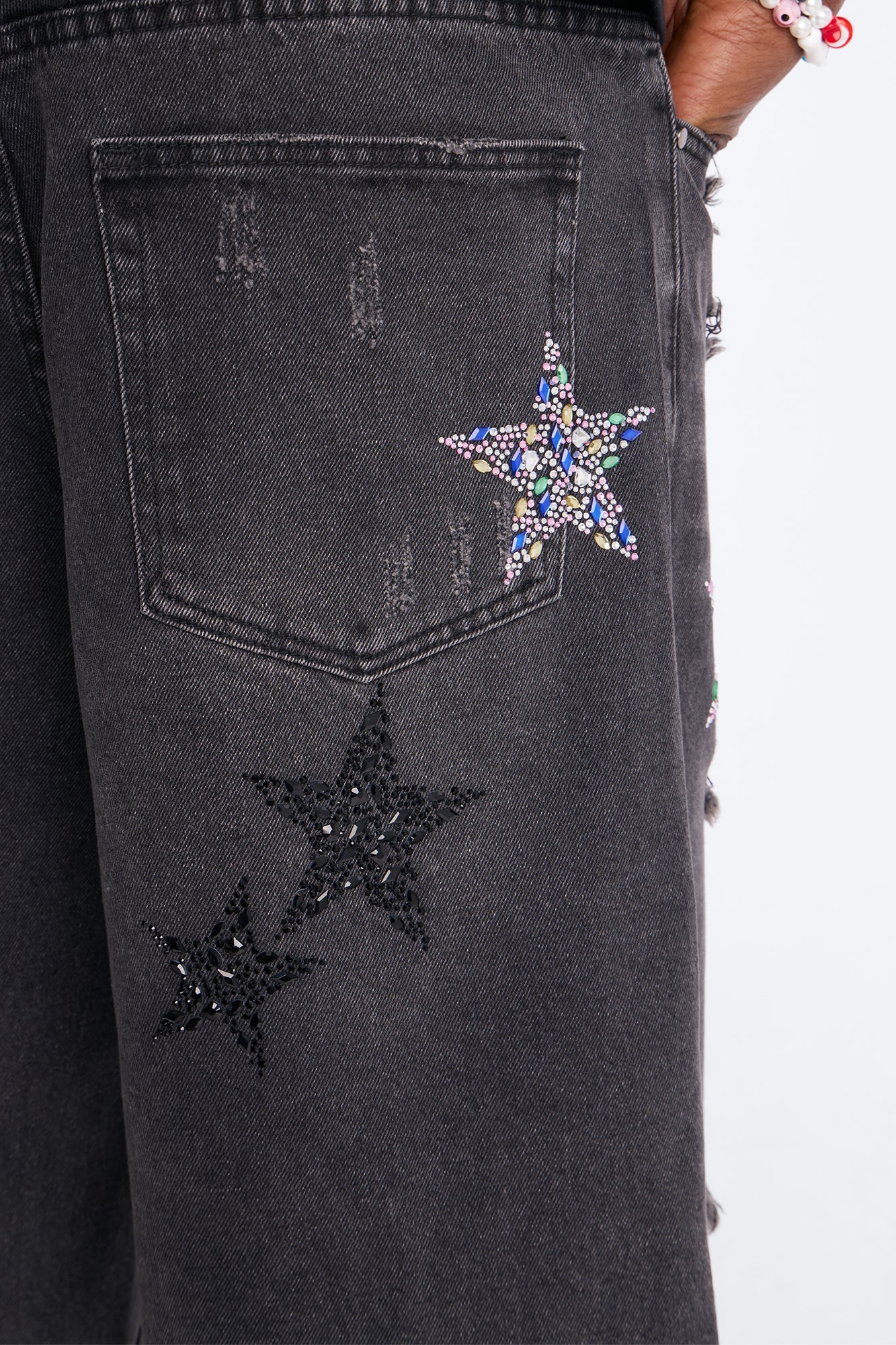 Cosmic Jeweled Baggy Denim Short - Black Wash Fashion Nova