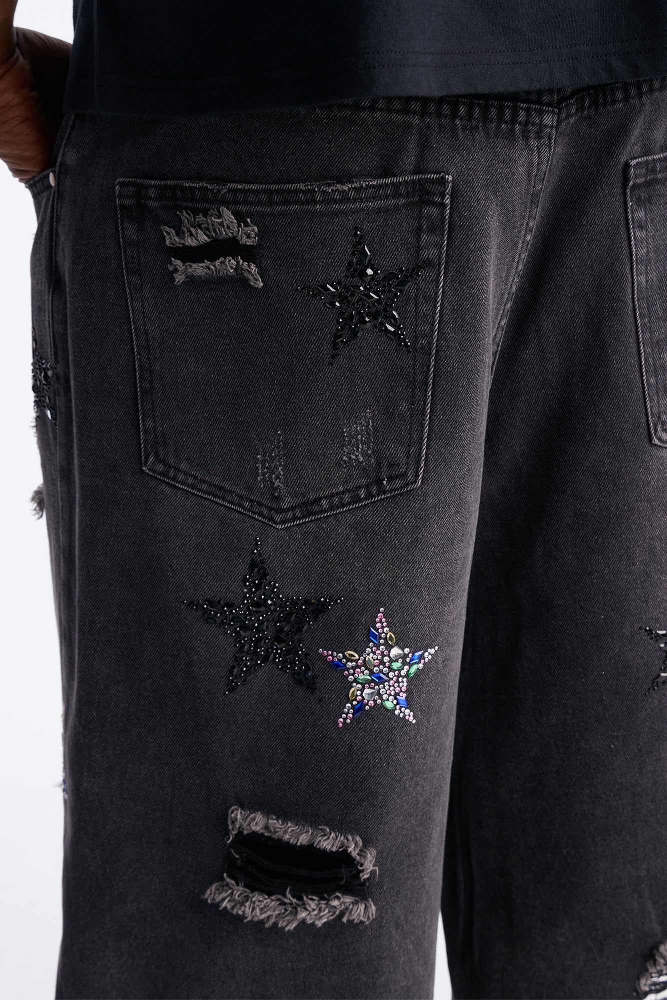 Cosmic Jeweled Baggy Denim Short - Black Wash Fashion Nova
