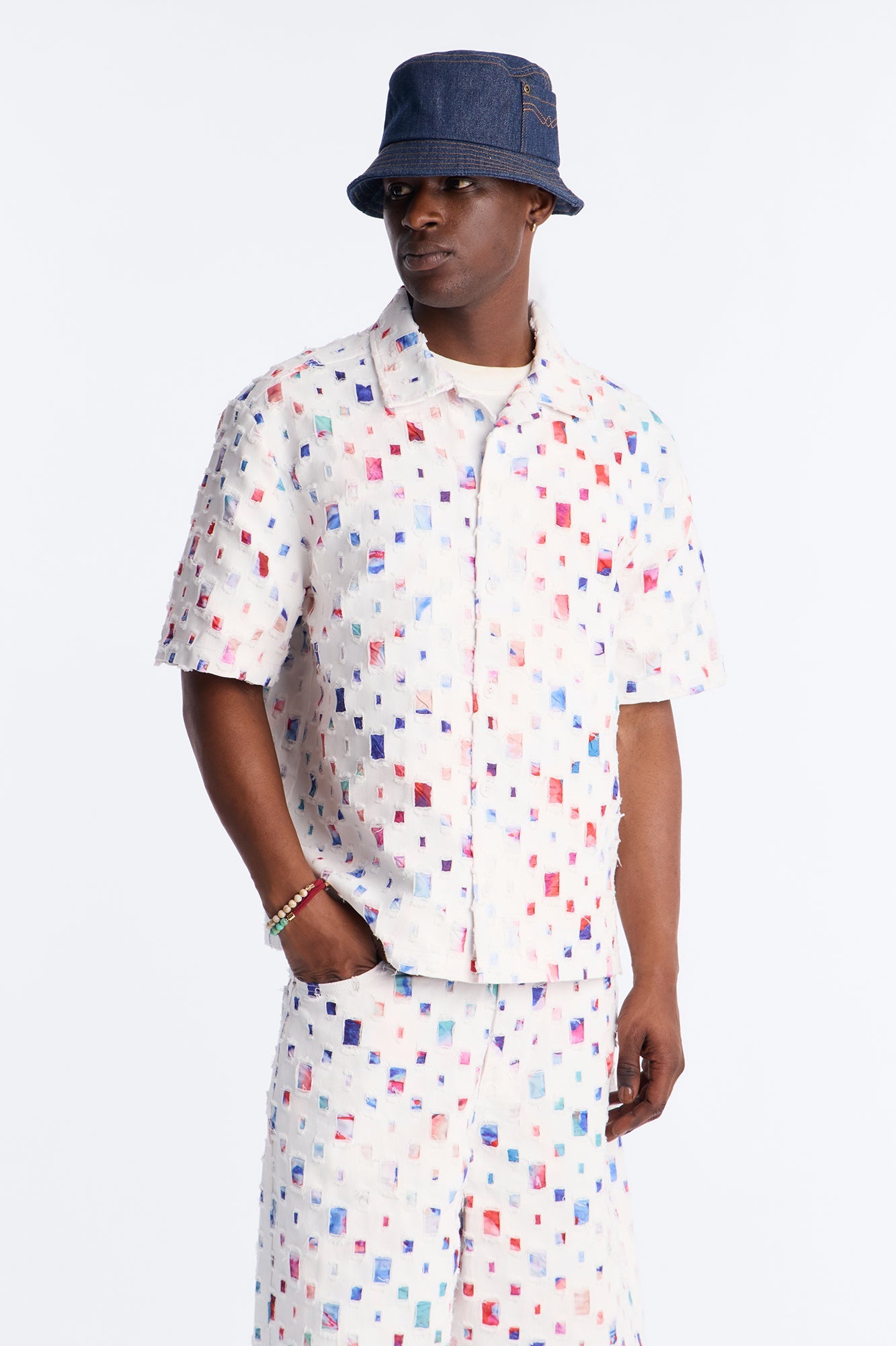 Cropped Watercolor Window Button Up Shirt - White Fashion Nova