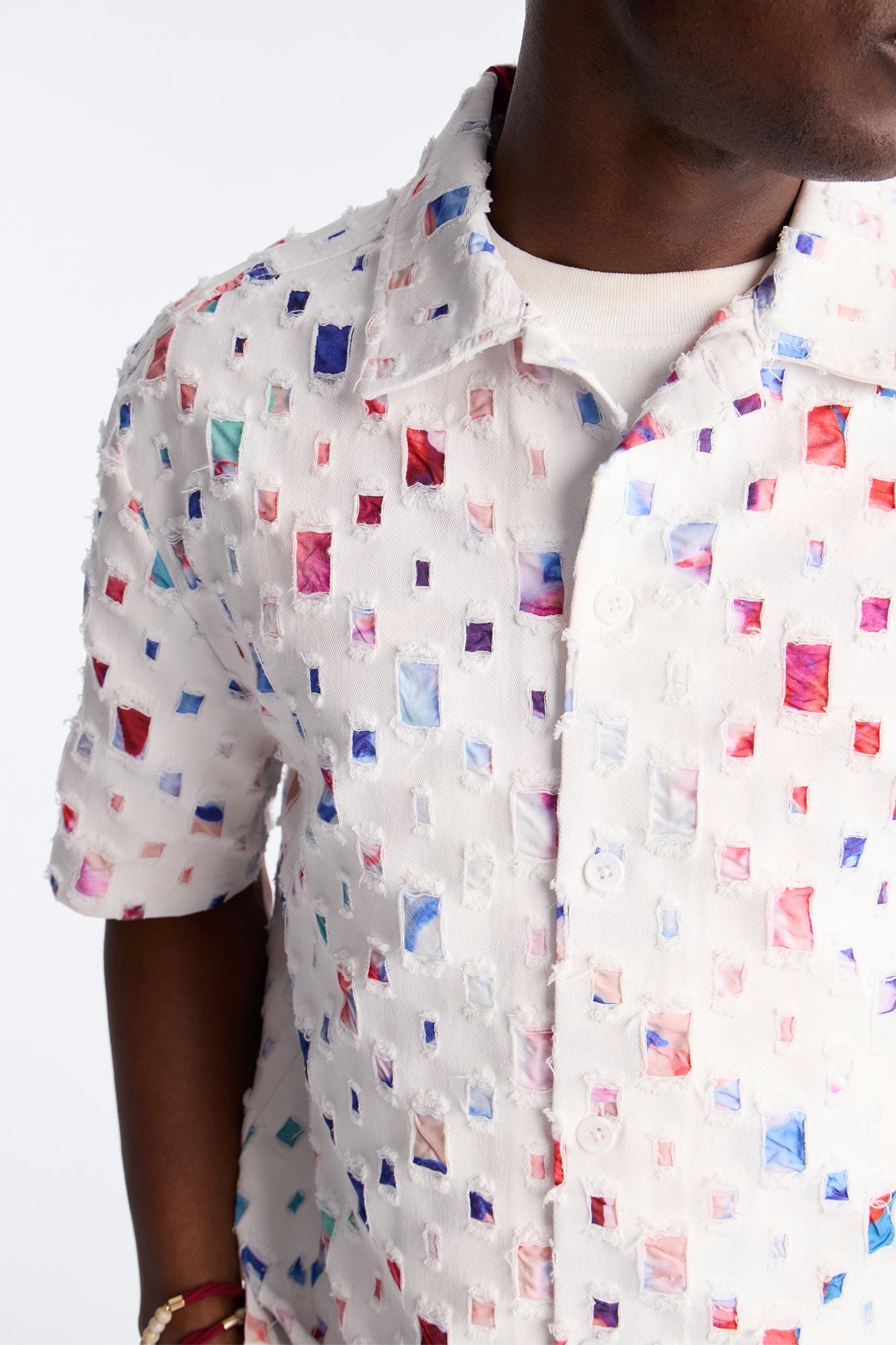 Cropped Watercolor Window Button Up Shirt - White Fashion Nova
