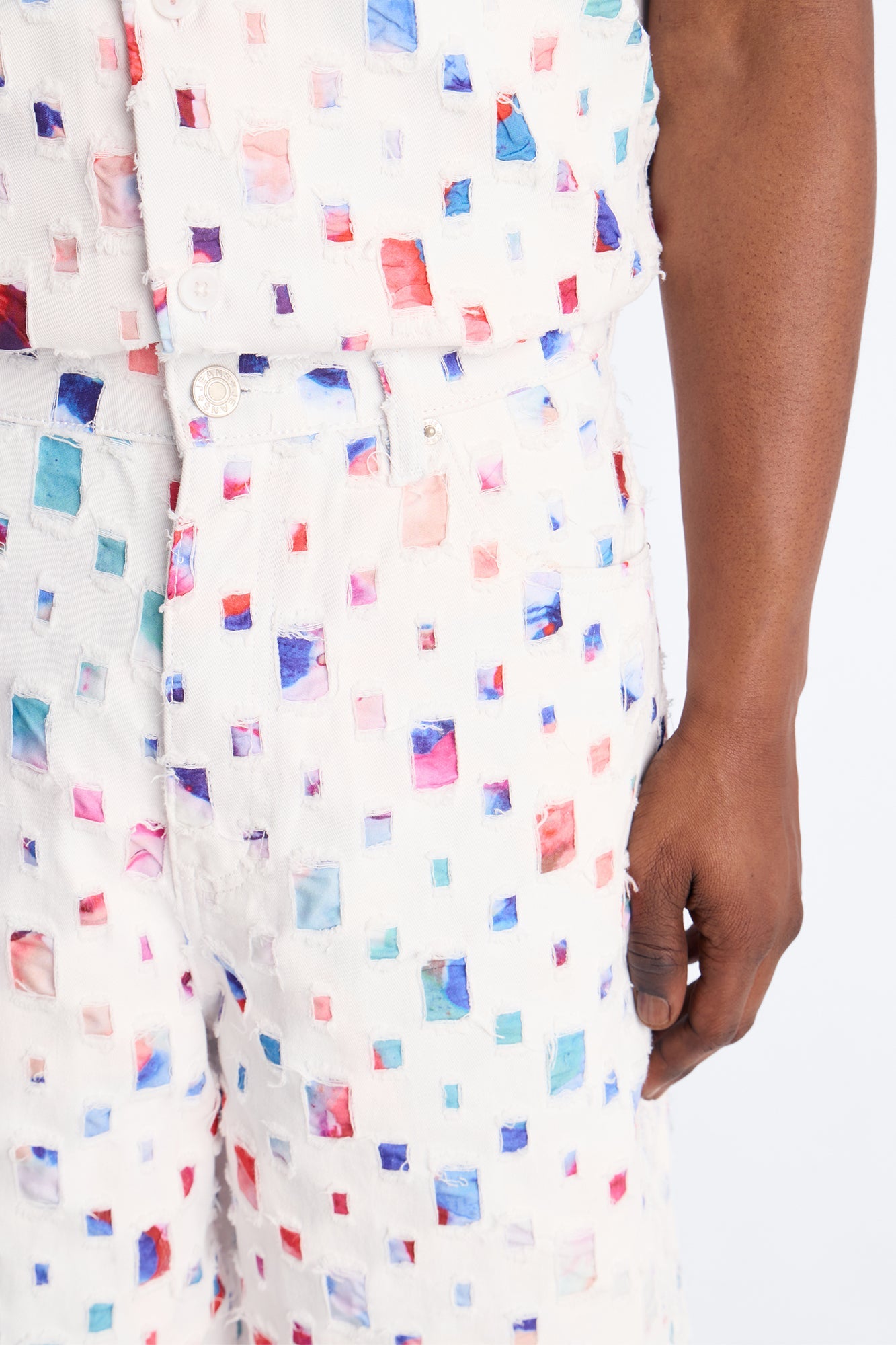 Baggy Watercolor Window Denim Short - White Fashion Nova