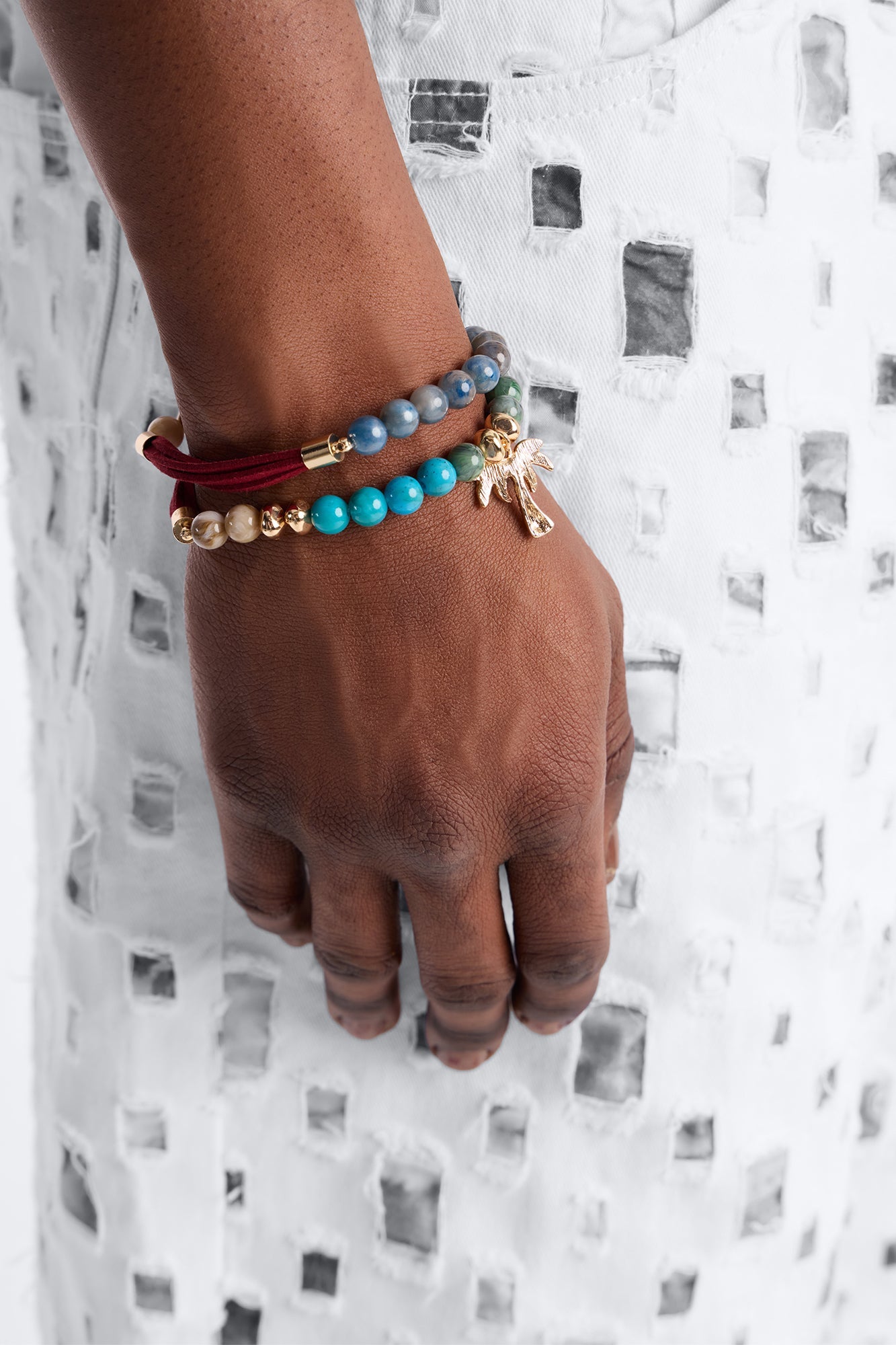 Paradise Mixed Material Bead Bracelet Set - Gold/Multi Fashion Nova