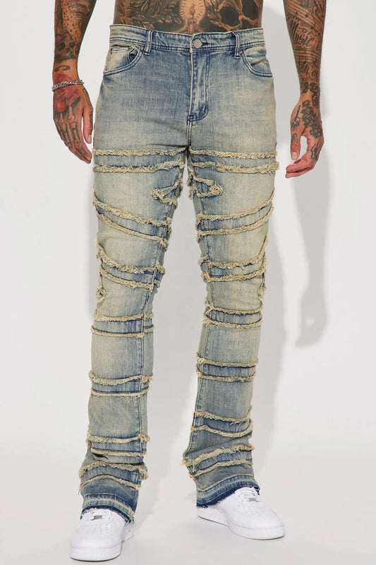 About Fray Stacked Skinny Flare Jeans - Vintage Blue Wash Fashion Nova