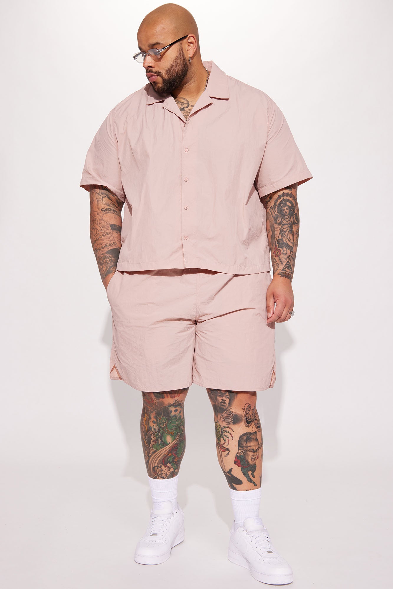 Batter Up Crinkle Nylon Volley Shorts - Mauve Fashion Nova