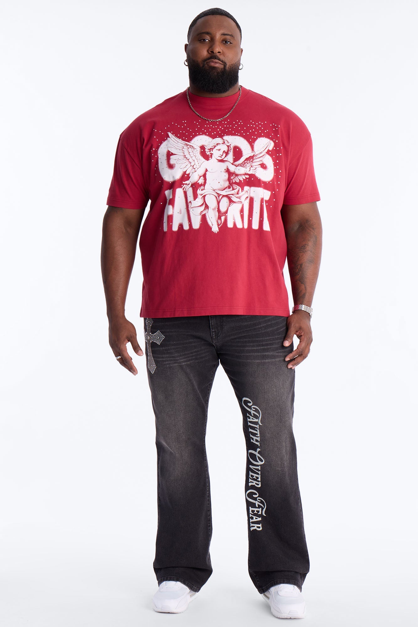 God's Favorite Rhinestones Short Sleeve Tee - Red Fashion Nova