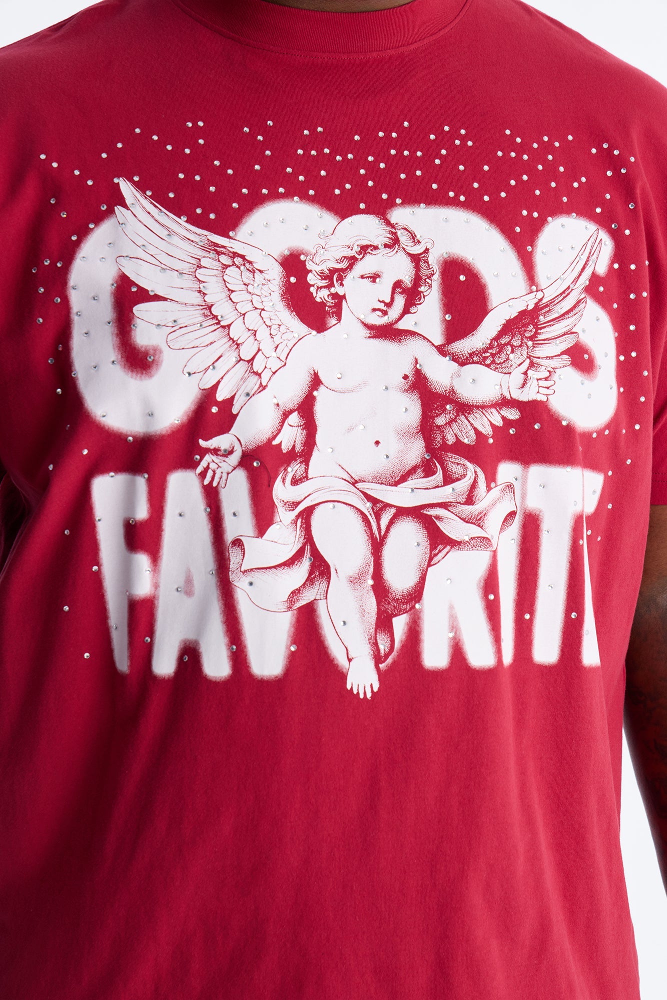 God's Favorite Rhinestones Short Sleeve Tee - Red Fashion Nova