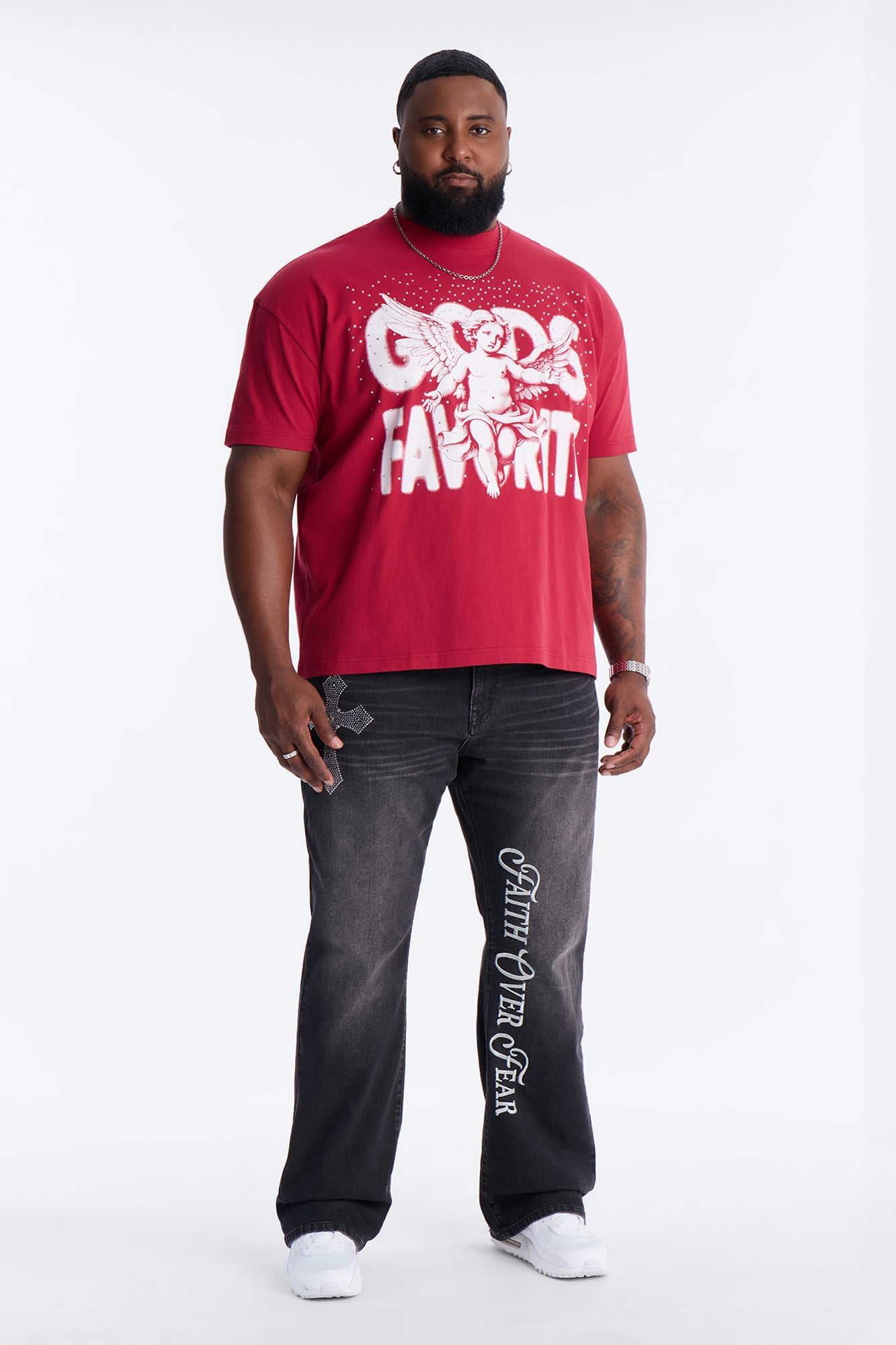 Stacked Slim Flare Faith Over Fear Drip Jean - Black Wash Fashion Nova