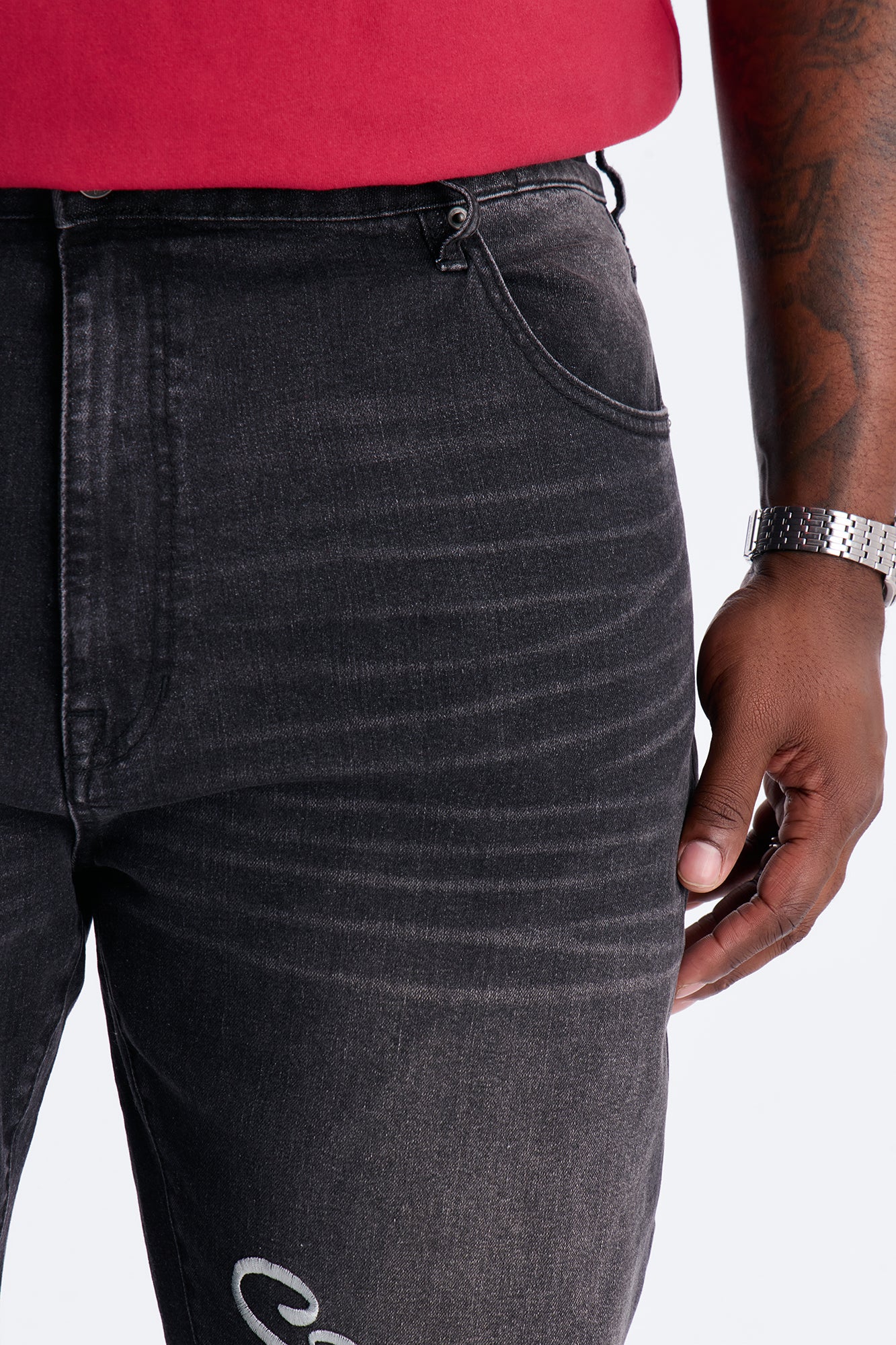 Stacked Slim Flare Faith Over Fear Drip Jean - Black Wash Fashion Nova