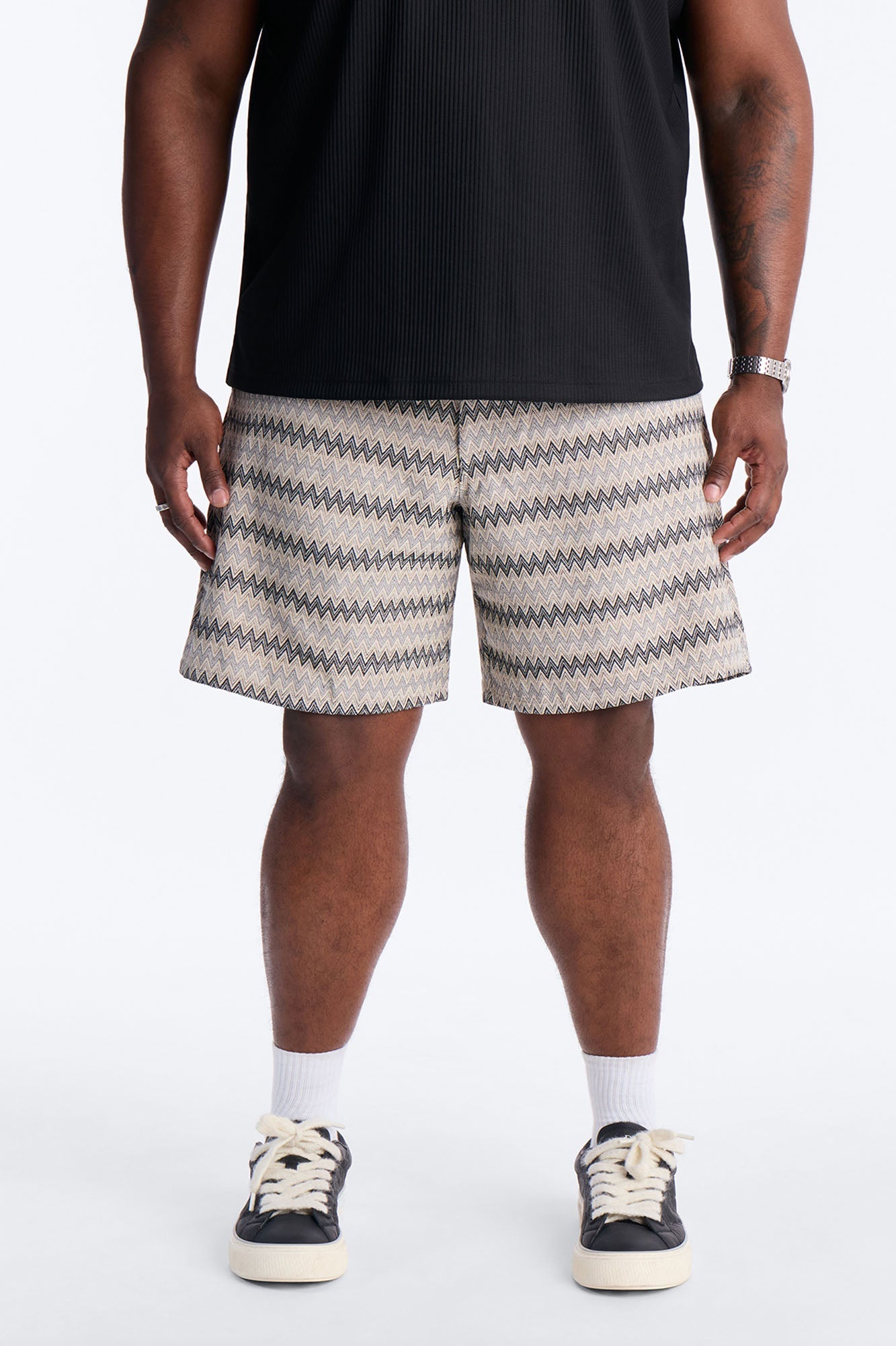 Relaxed Chevron City Textured Short - Cream Fashion Nova
