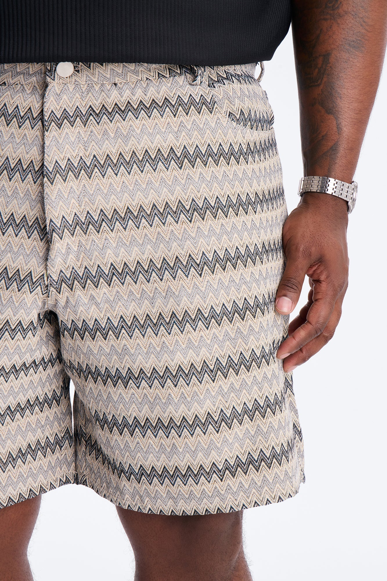 Relaxed Chevron City Textured Short - Cream Fashion Nova