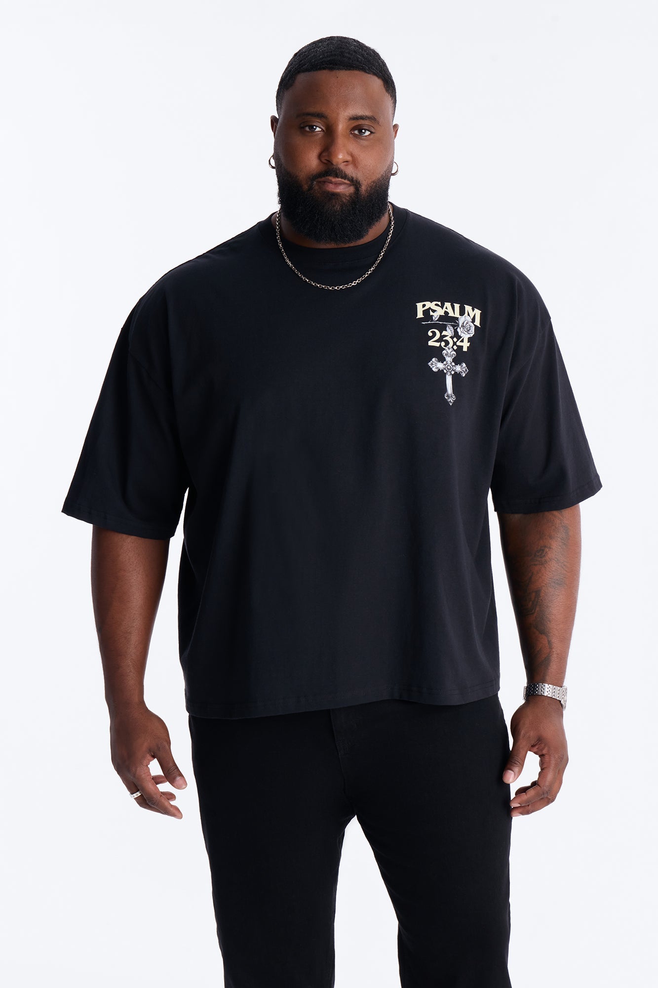 Psalm 23:4 I Walk Through The Valley Boxy Short Sleeve Tee - Black Fashion Nova