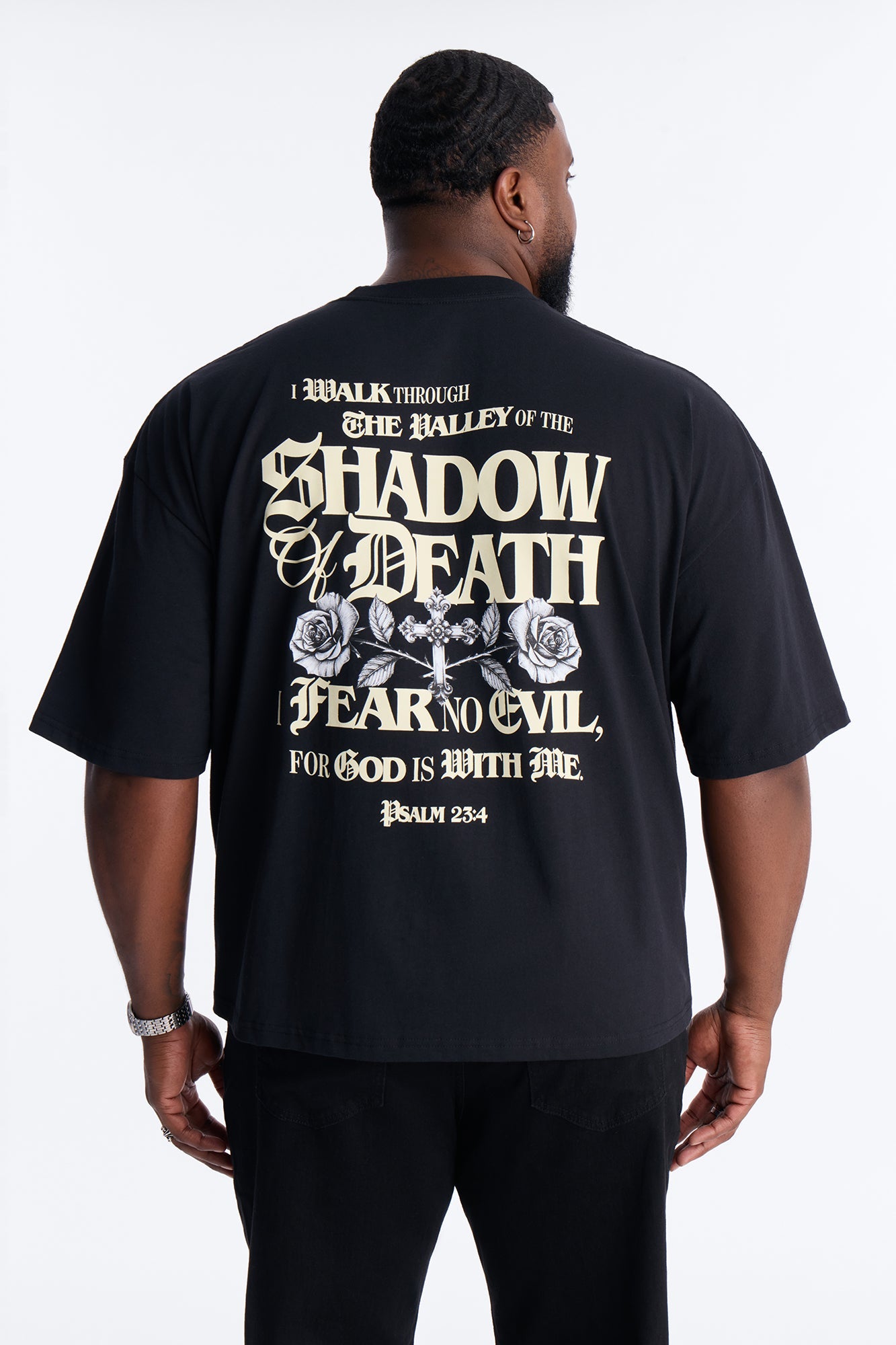 Psalm 23:4 I Walk Through The Valley Boxy Short Sleeve Tee - Black Fashion Nova