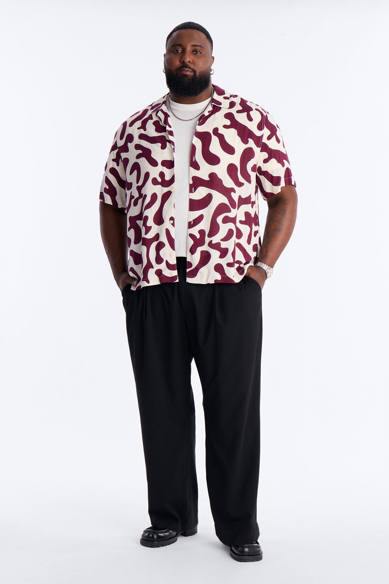 Bold Metric Cuban Shirt - Burgundy Fashion Nova