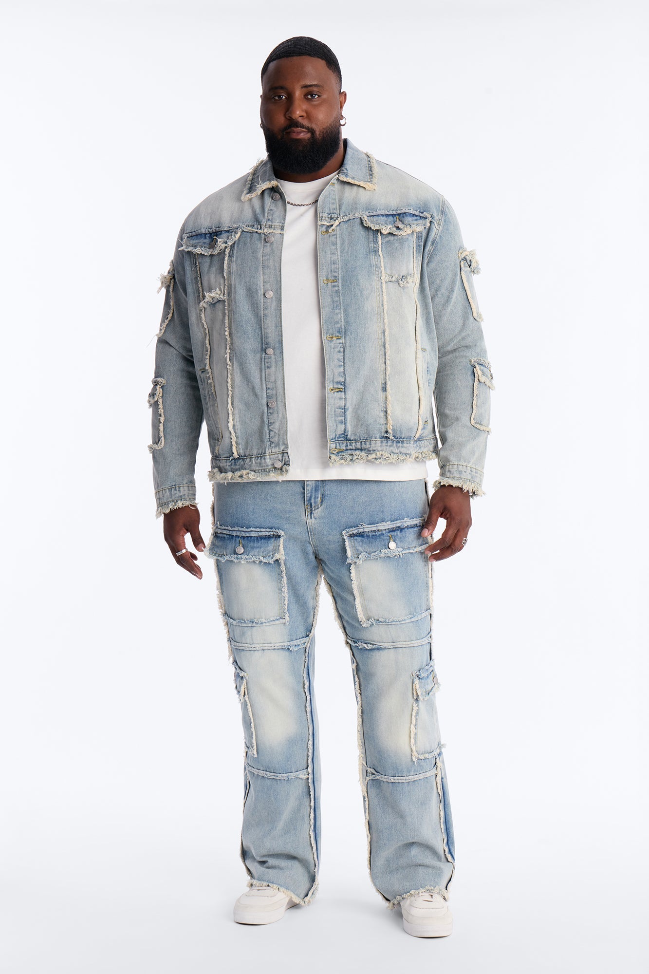 Tattered Cargo Denim Trucker Jacket - Light Wash Fashion Nova