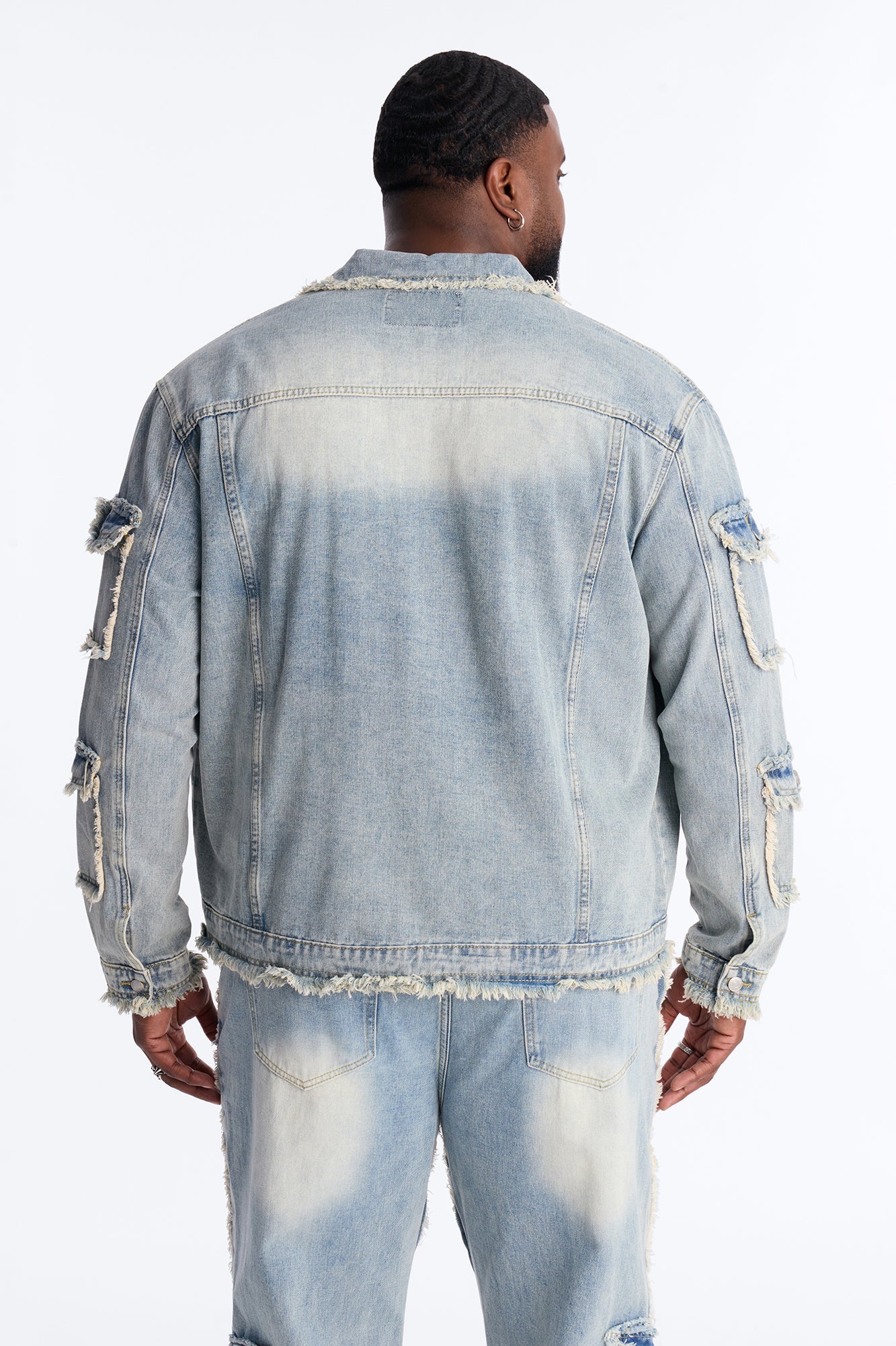 Tattered Cargo Denim Trucker Jacket - Light Wash Fashion Nova