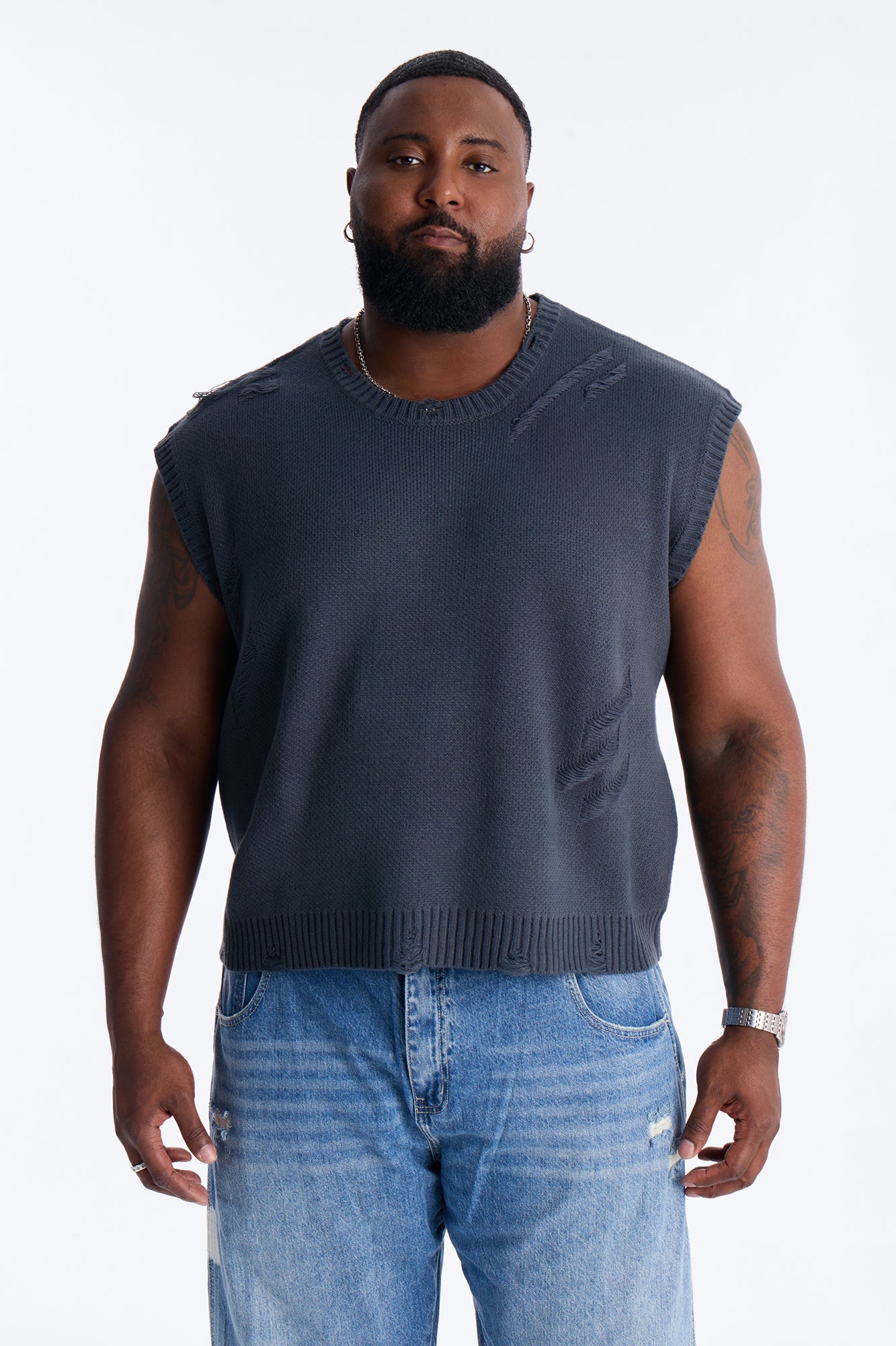 Shredline Desgastado Frayed Sweater Vest - Olive Fashion Nova