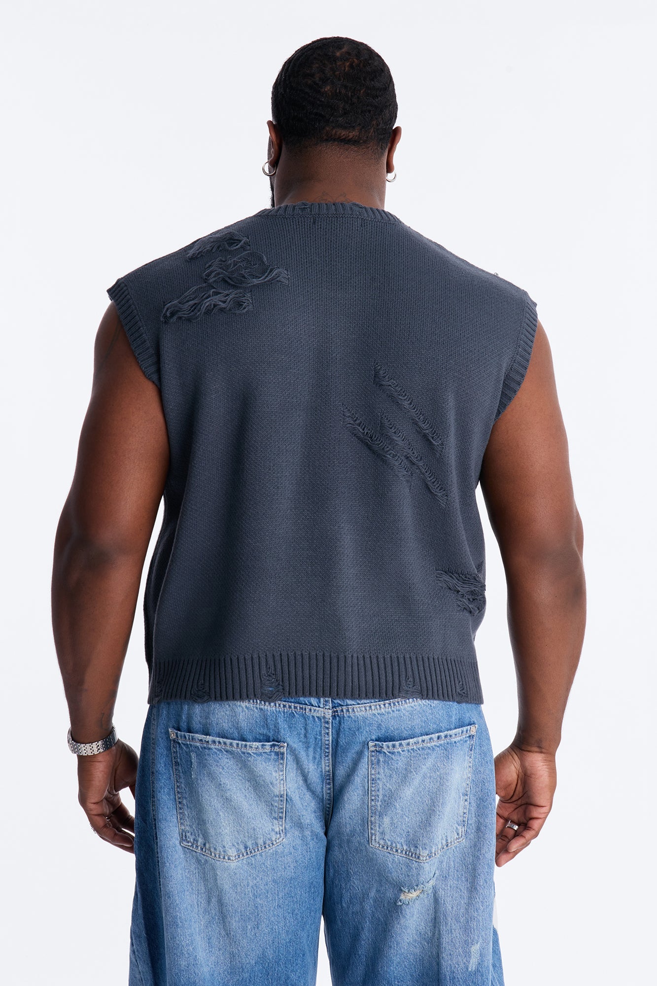 Shredline Desgastado Frayed Sweater Vest - Olive Fashion Nova