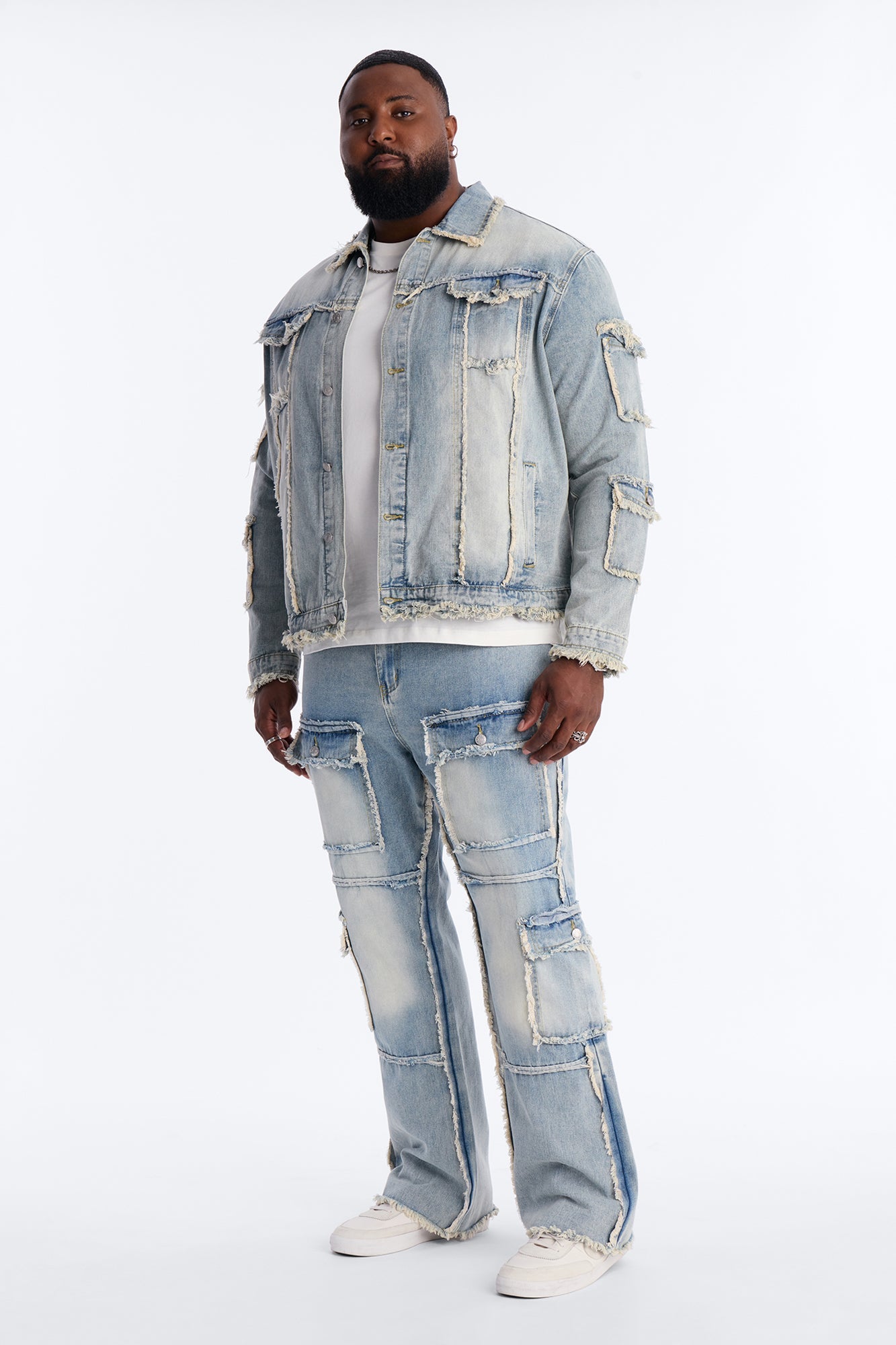 Straight Flare Tattered Cargo Jean - Light Wash Fashion Nova