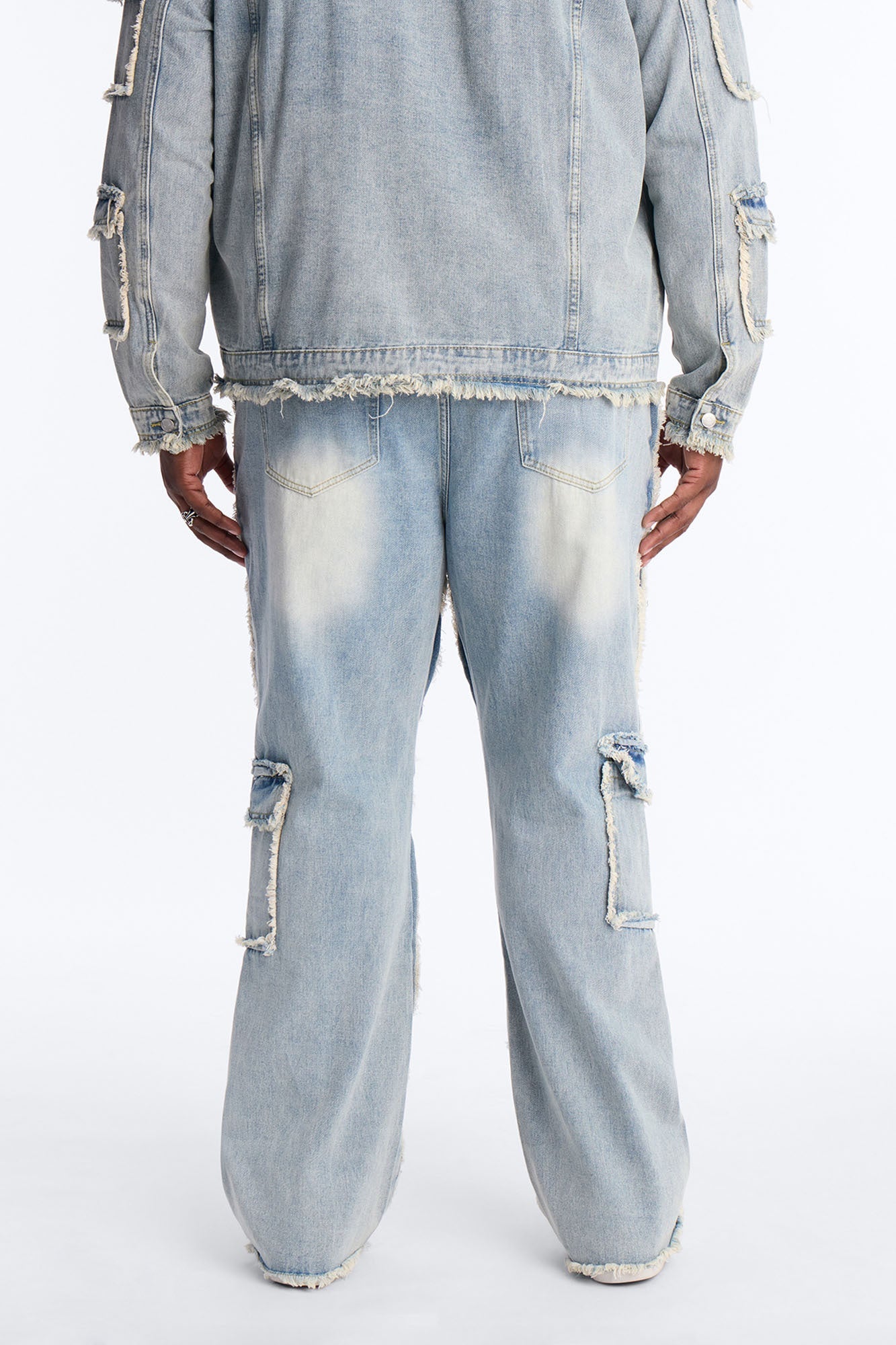 Straight Flare Tattered Cargo Jean - Light Wash Fashion Nova