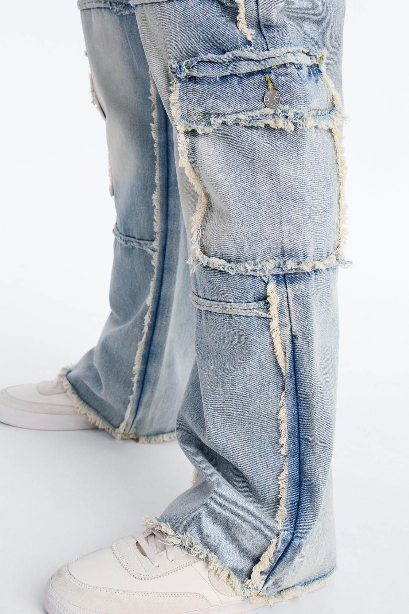 Straight Flare Tattered Cargo Jean - Light Wash Fashion Nova