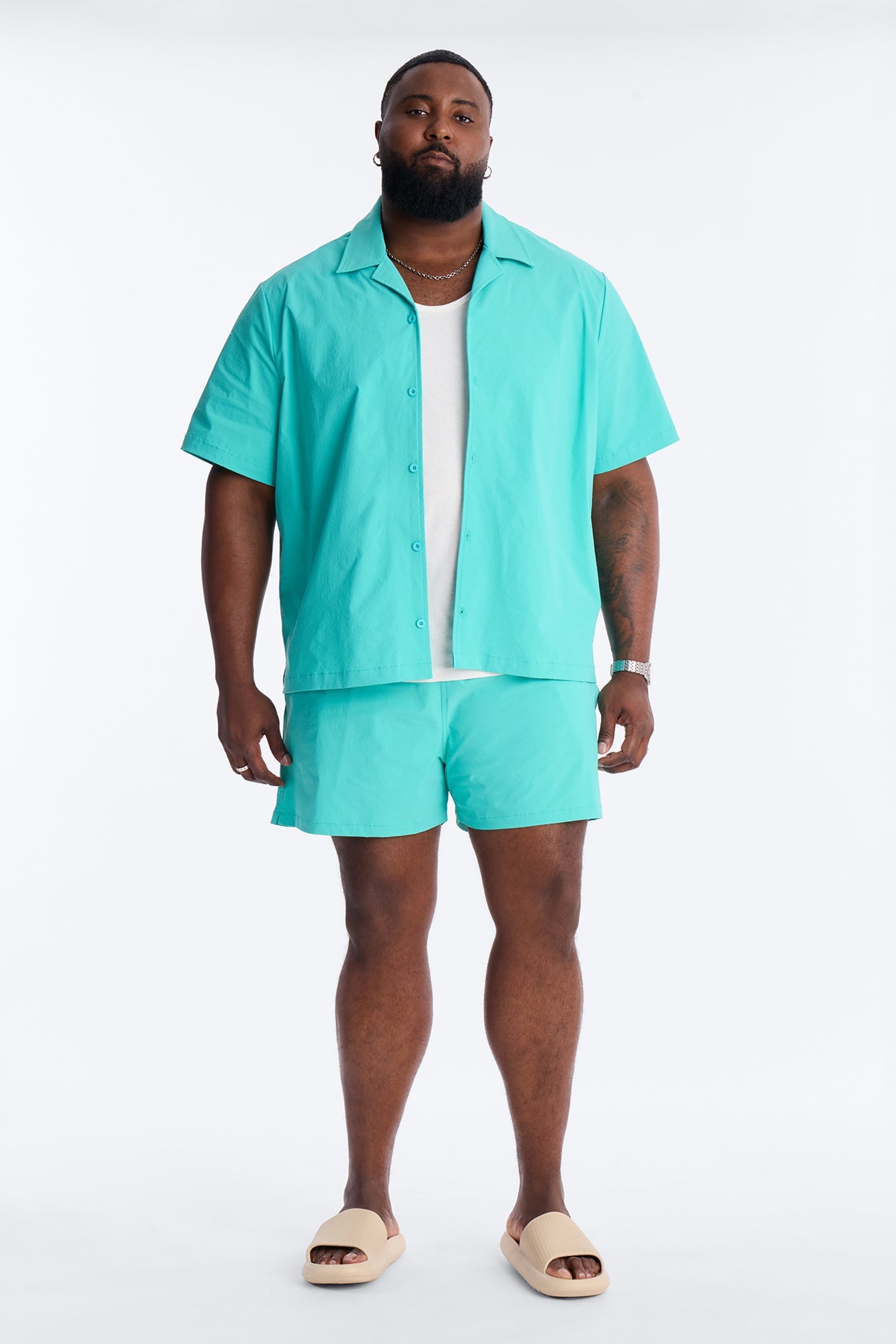 Montez Cuban Collar Button Up Shirt - Teal Fashion Nova