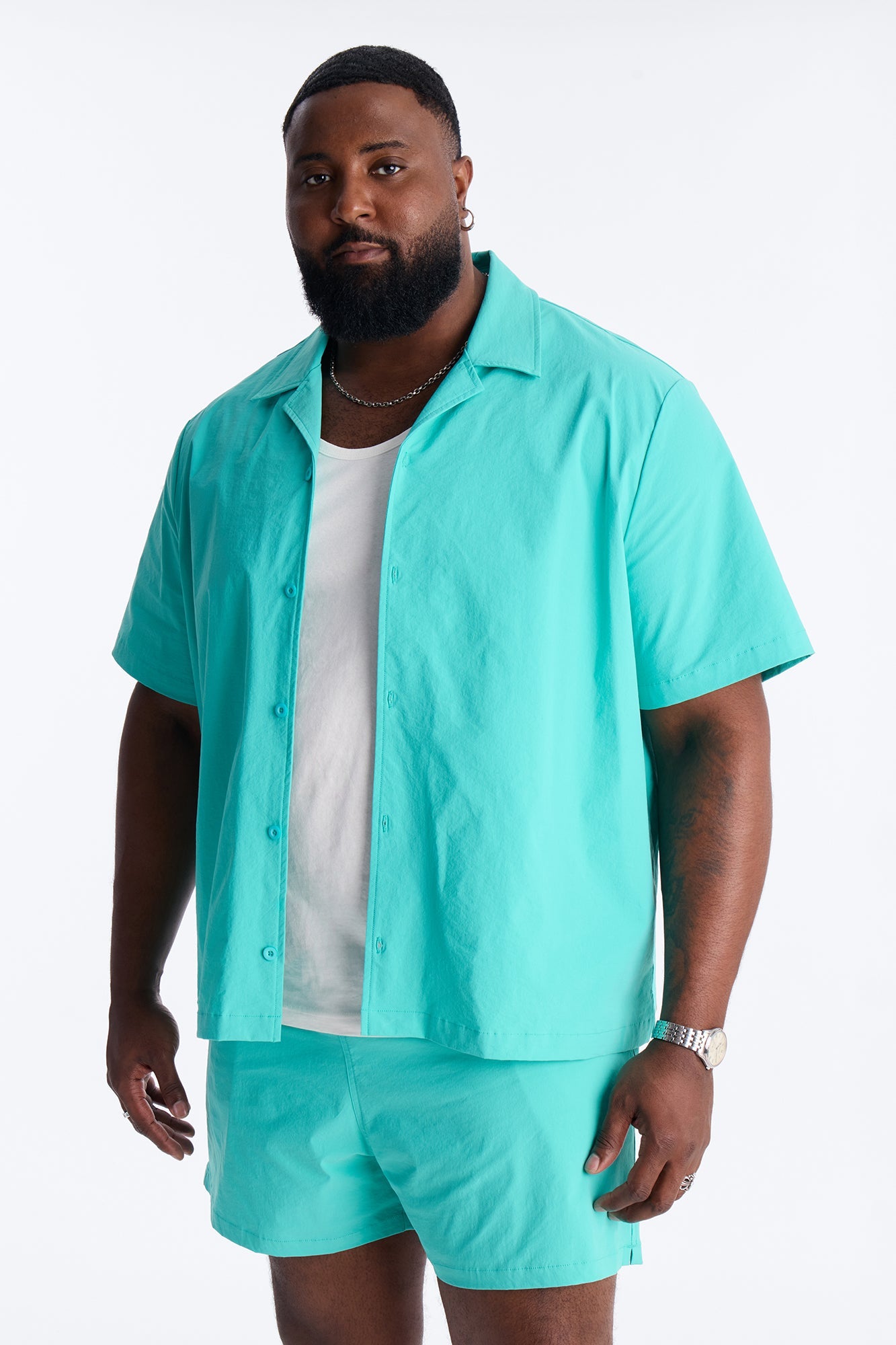 Montez Cuban Collar Button Up Shirt - Teal Fashion Nova