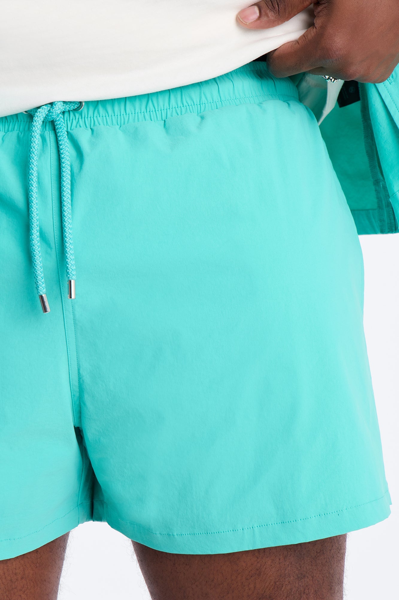 Montez Stretch Swim Trunk 4″ - Teal Fashion Nova