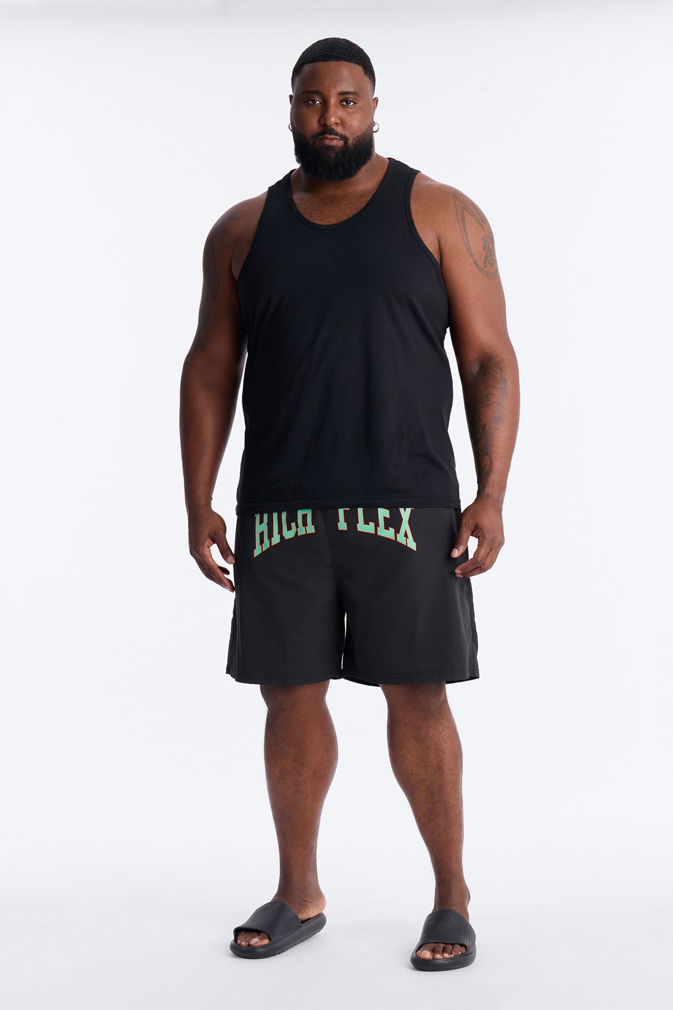 Rich Flex Swim Trunk 7″ - Black/Green Fashion Nova