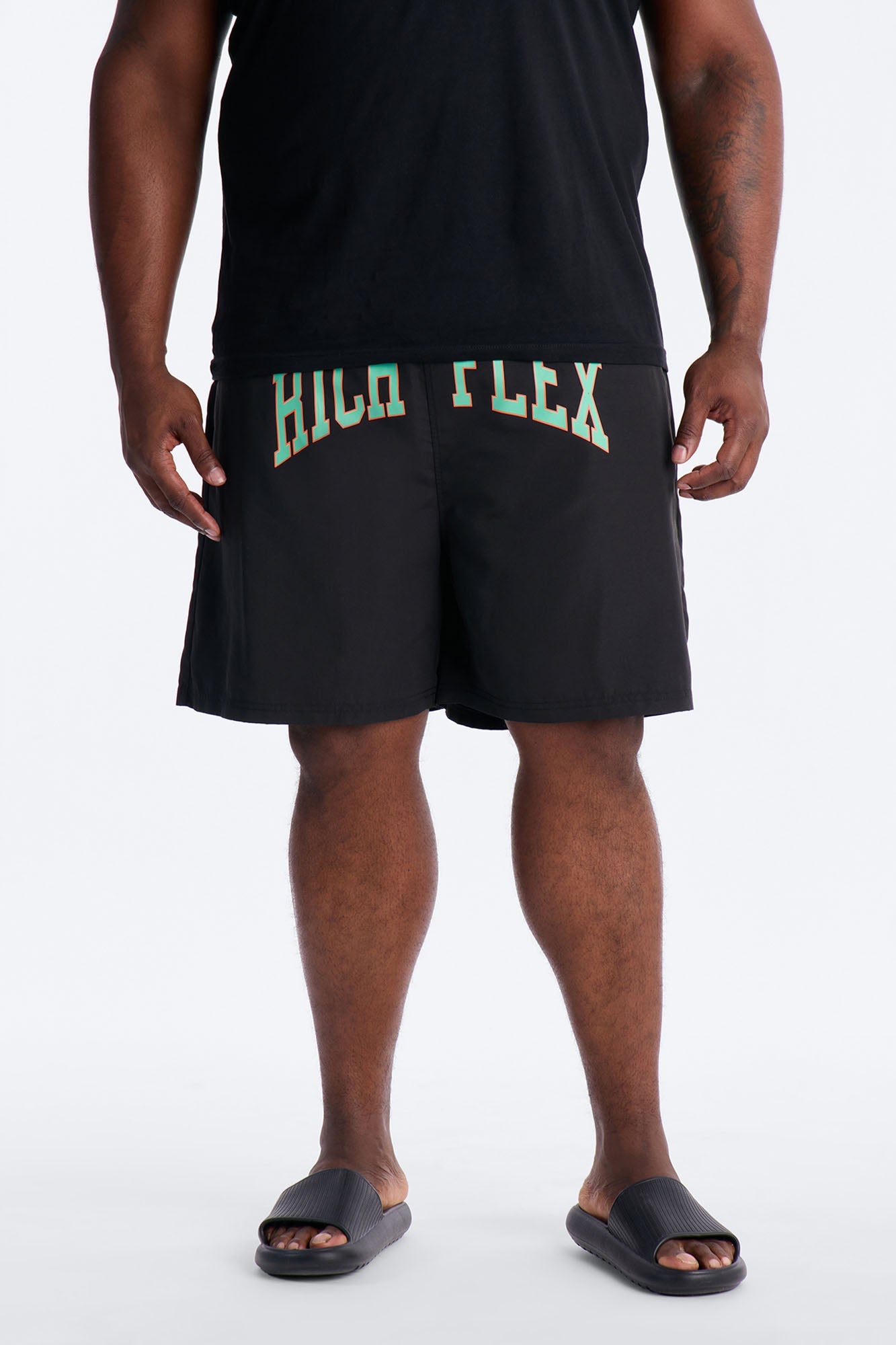 Rich Flex Swim Trunk 7″ - Black/Green Fashion Nova