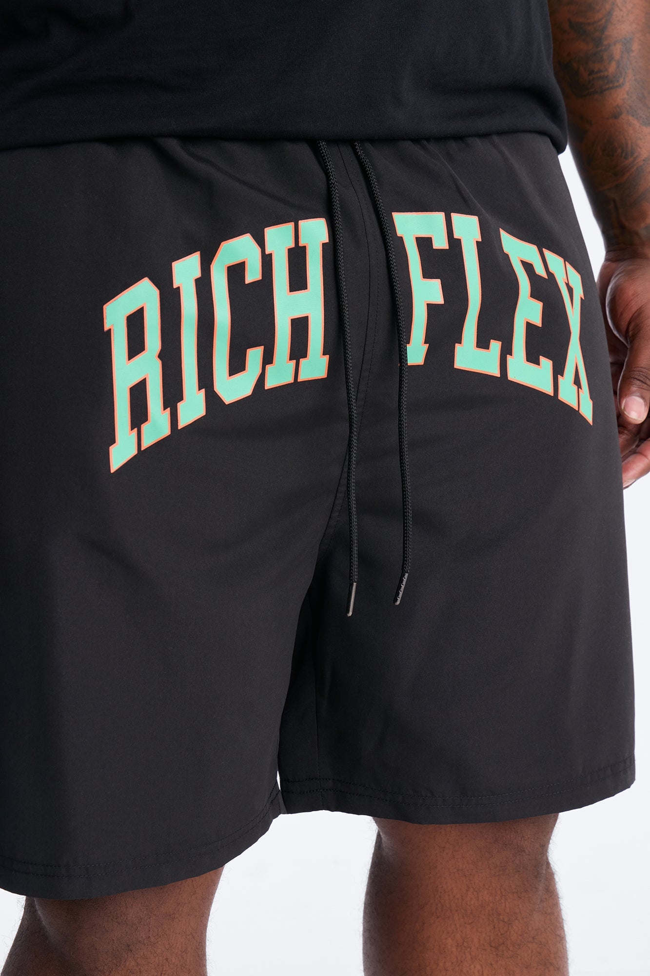 Rich Flex Swim Trunk 7″ - Black/Green Fashion Nova
