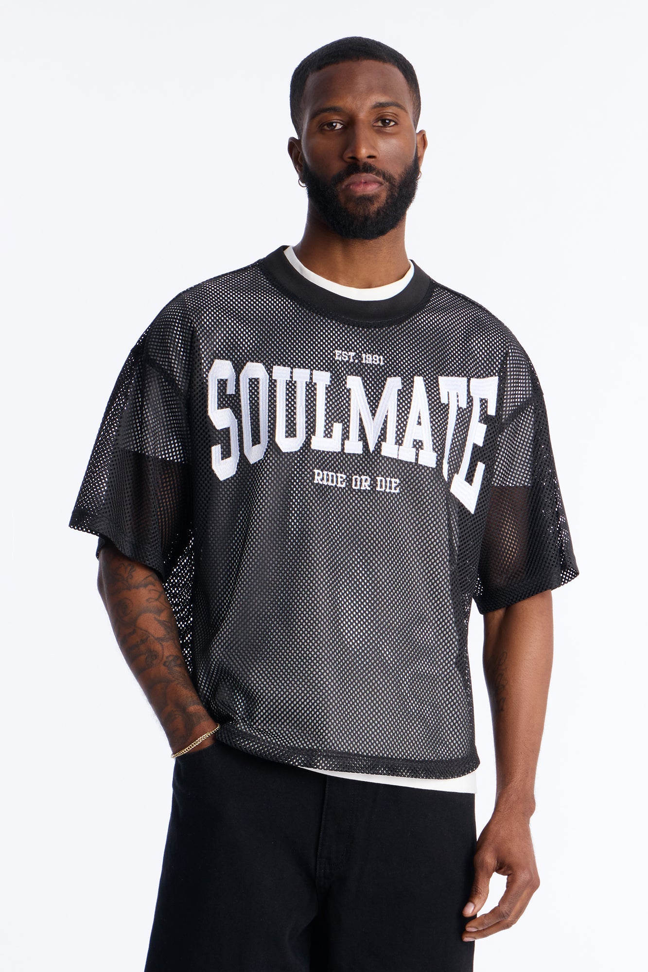 Soulmate Open Hole Mesh Top - Black Fashion Nova