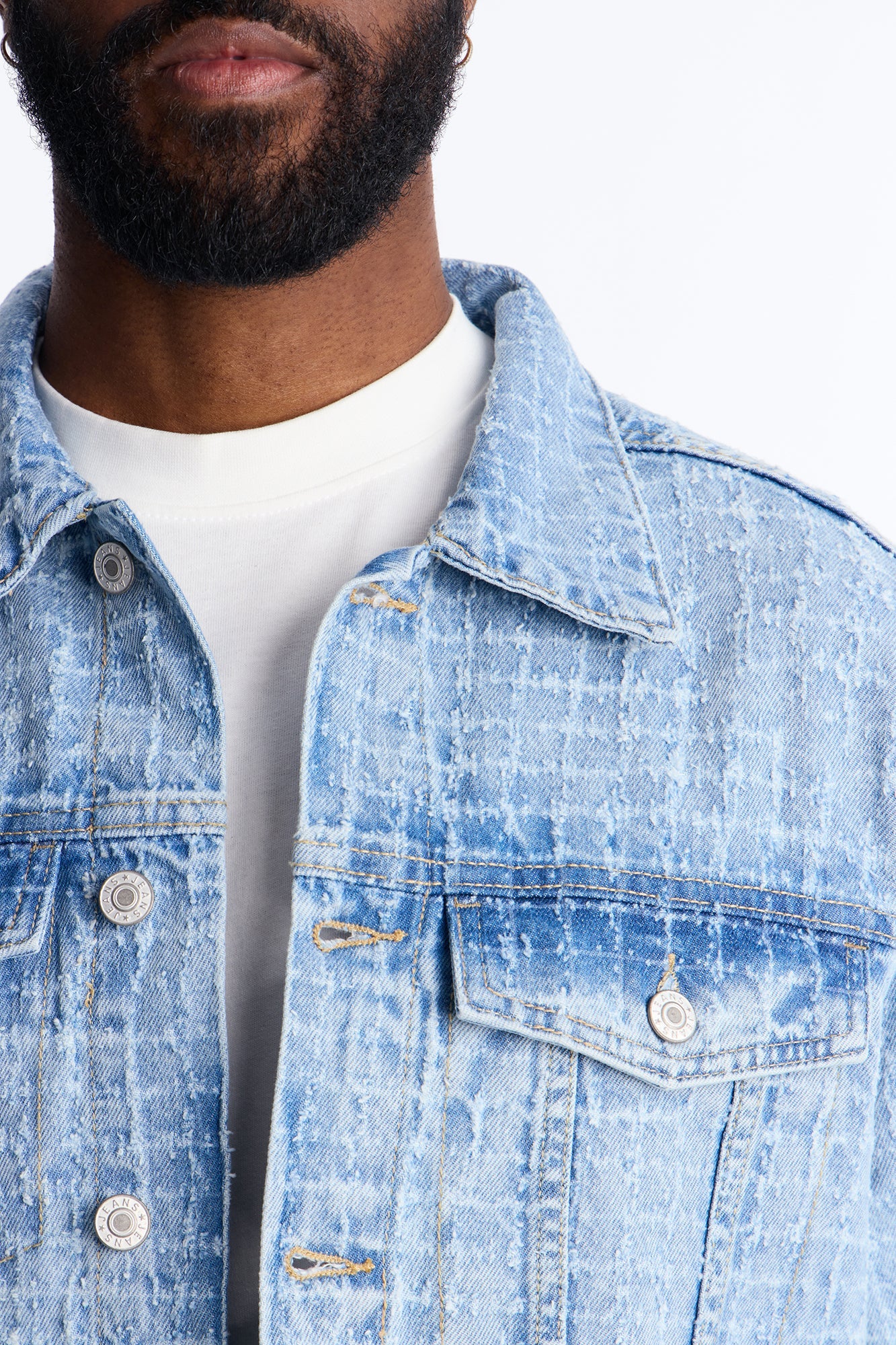 Cropped Windowpane Denim Trucker Jacket - Light Wash Fashion Nova