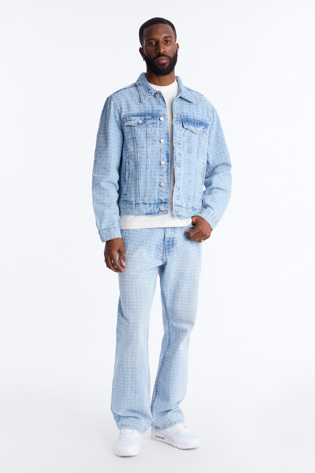 Cropped Windowpane Denim Trucker Jacket - Light Wash Fashion Nova