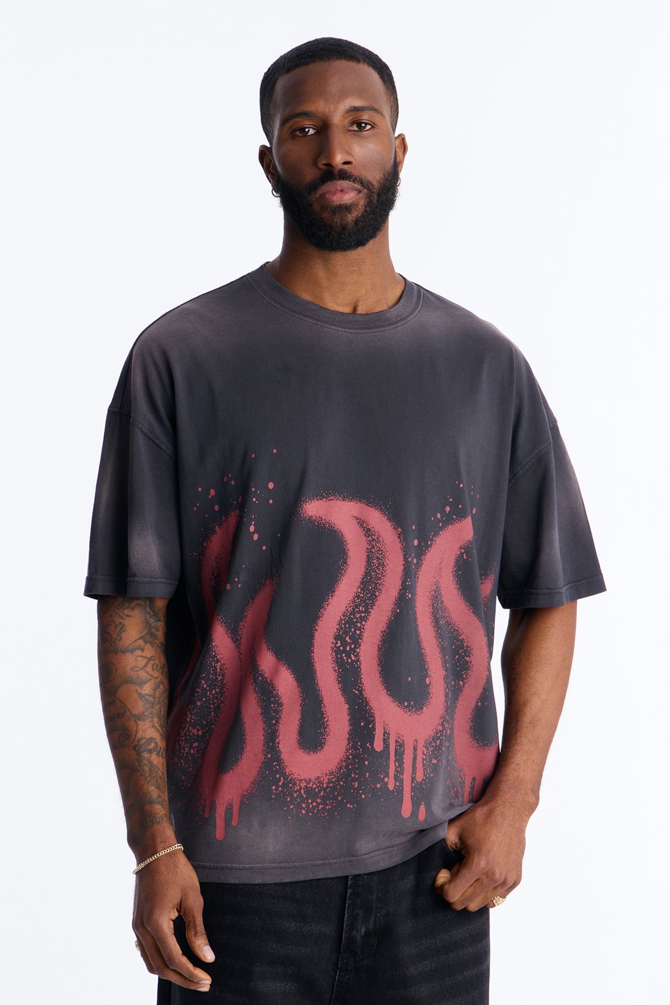 Flaming Outline Short Sleeve Tee - Black Fashion Nova