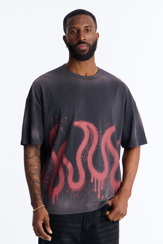 Flaming Outline Short Sleeve Tee - Black Fashion Nova
