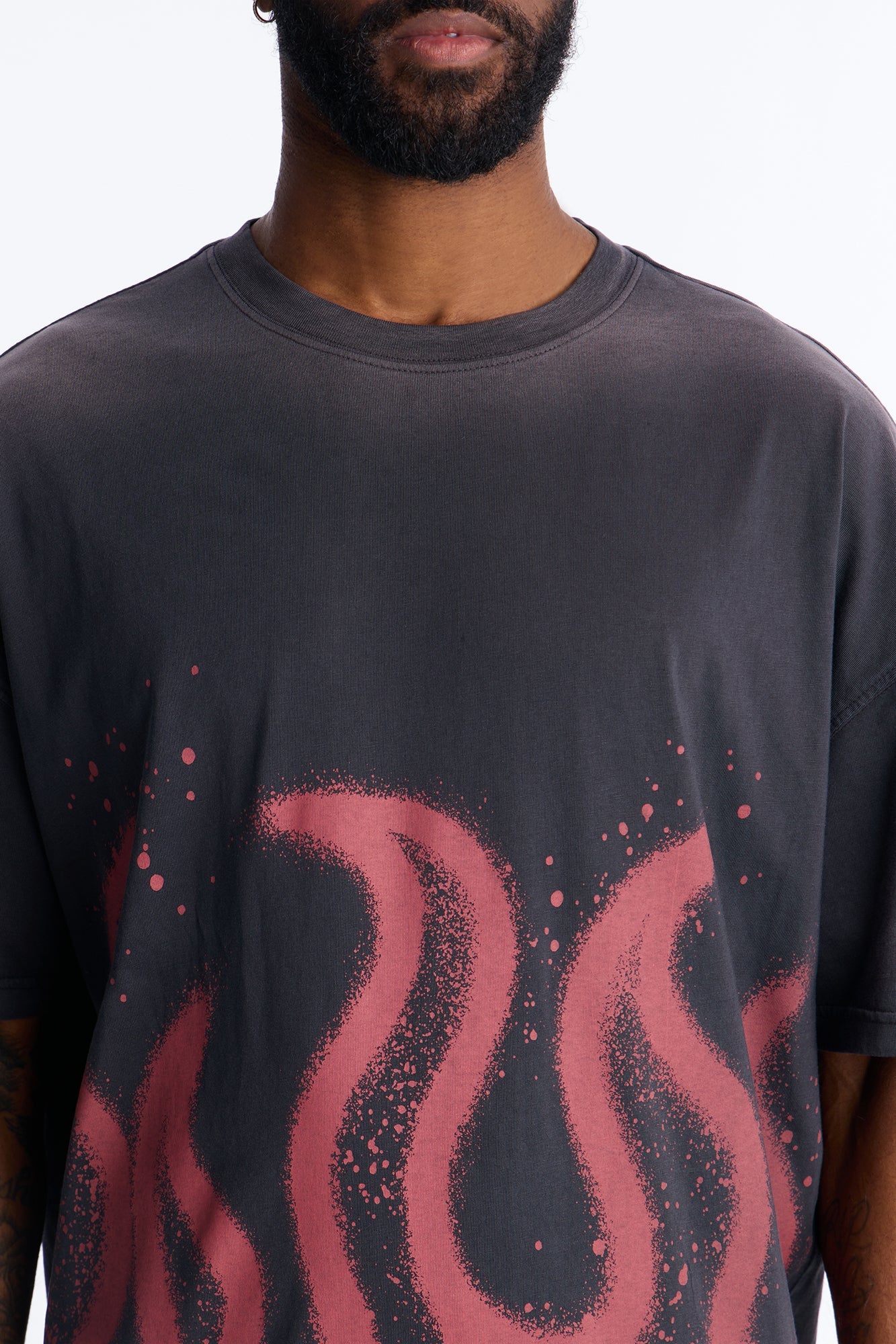 Flaming Outline Short Sleeve Tee - Black Fashion Nova