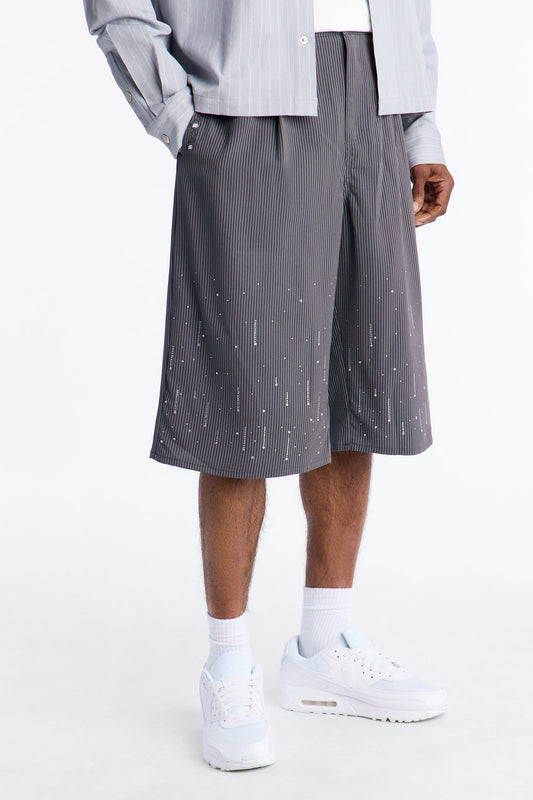 Baggy Center Stage Embellished Short - Grey Fashion Nova