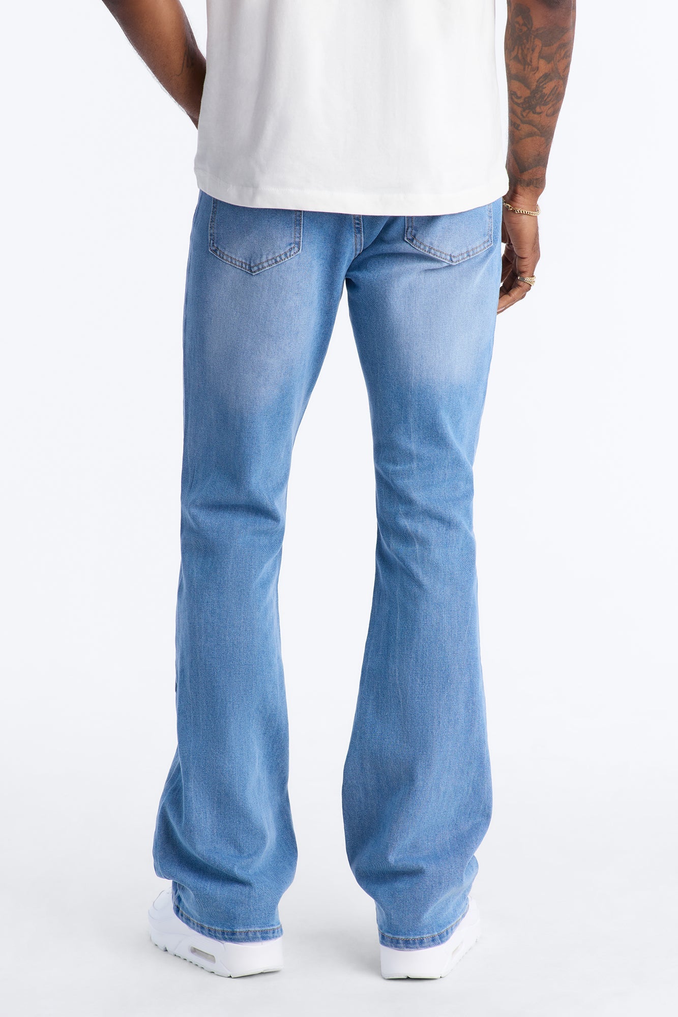 Stacked Slim Flare Embossed Supernova Jeans - Medium Blue Wash Fashion Nova