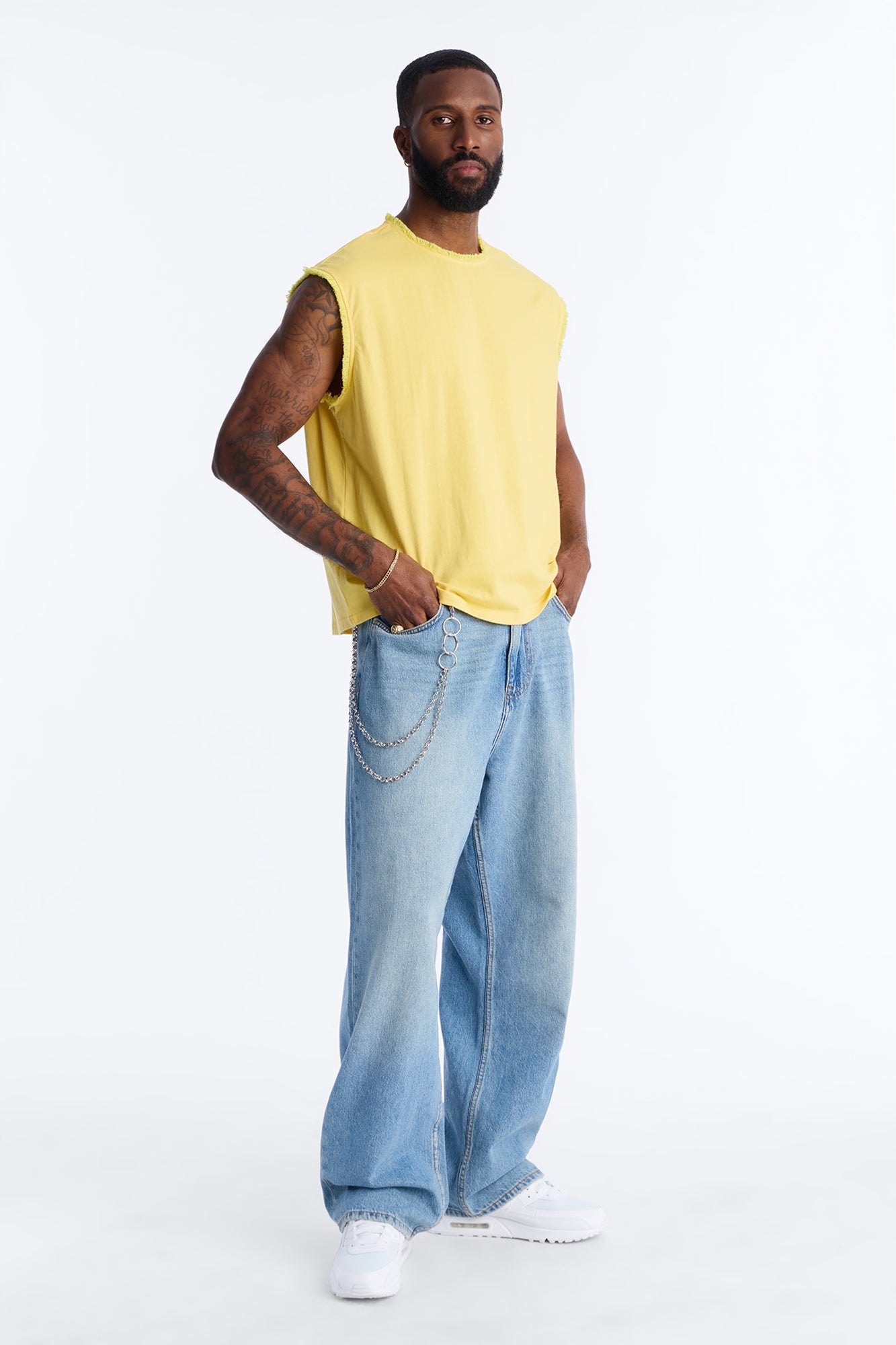 Relaxed Raw Edge Muscle Tee - Yellow Fashion Nova