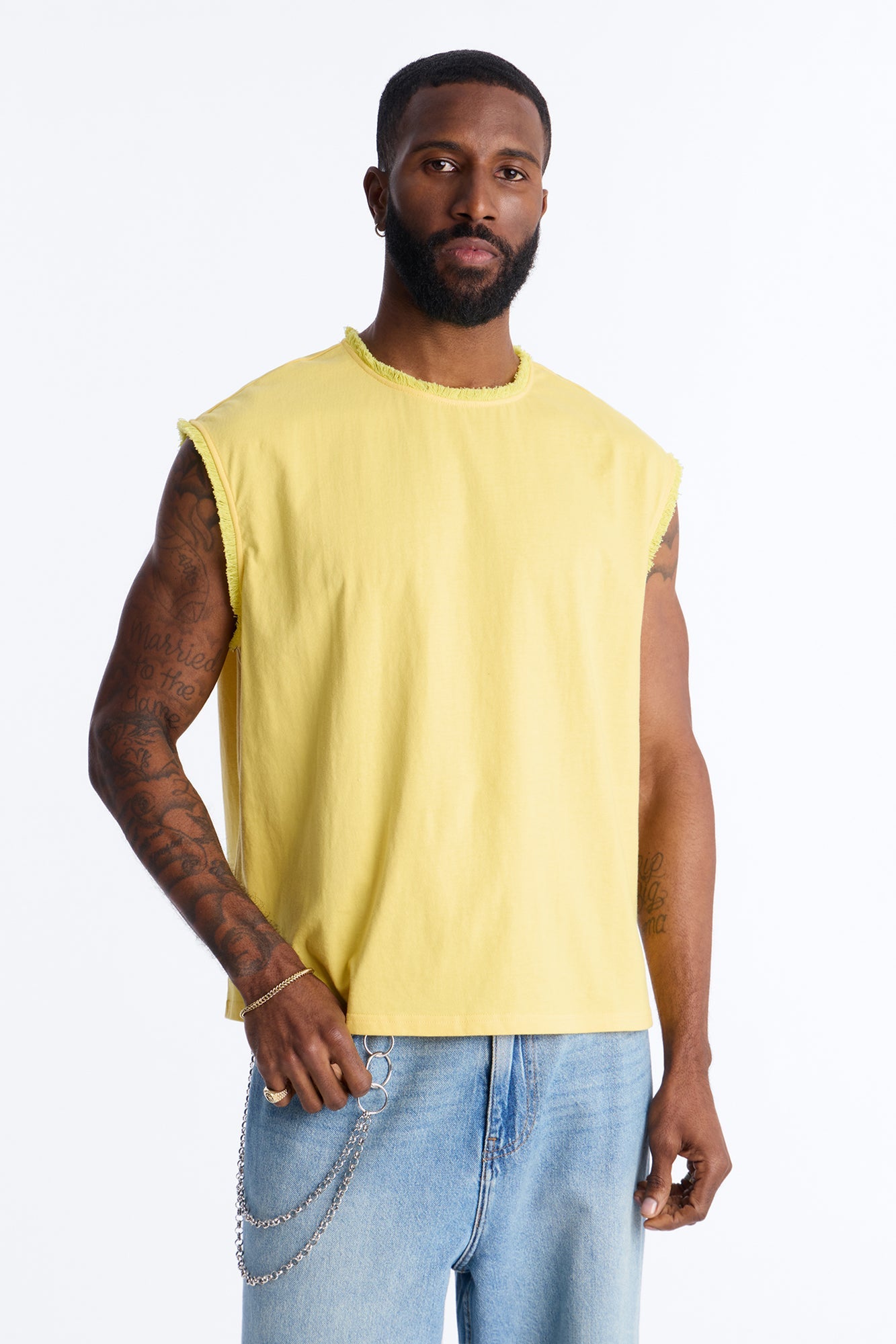 Relaxed Raw Edge Muscle Tee - Yellow Fashion Nova