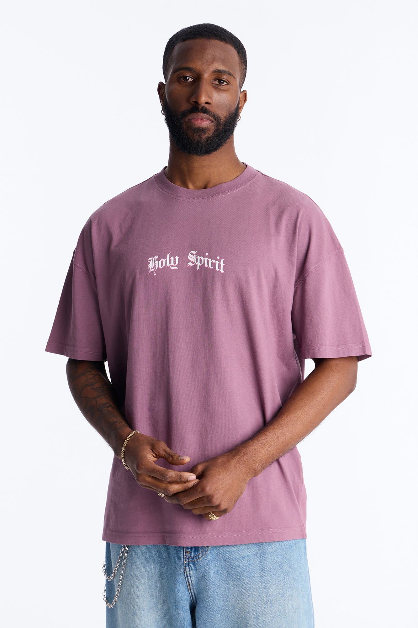 Holy Spirit Protect Me Oversized Short Sleeve Tee - Purple Fashion Nova