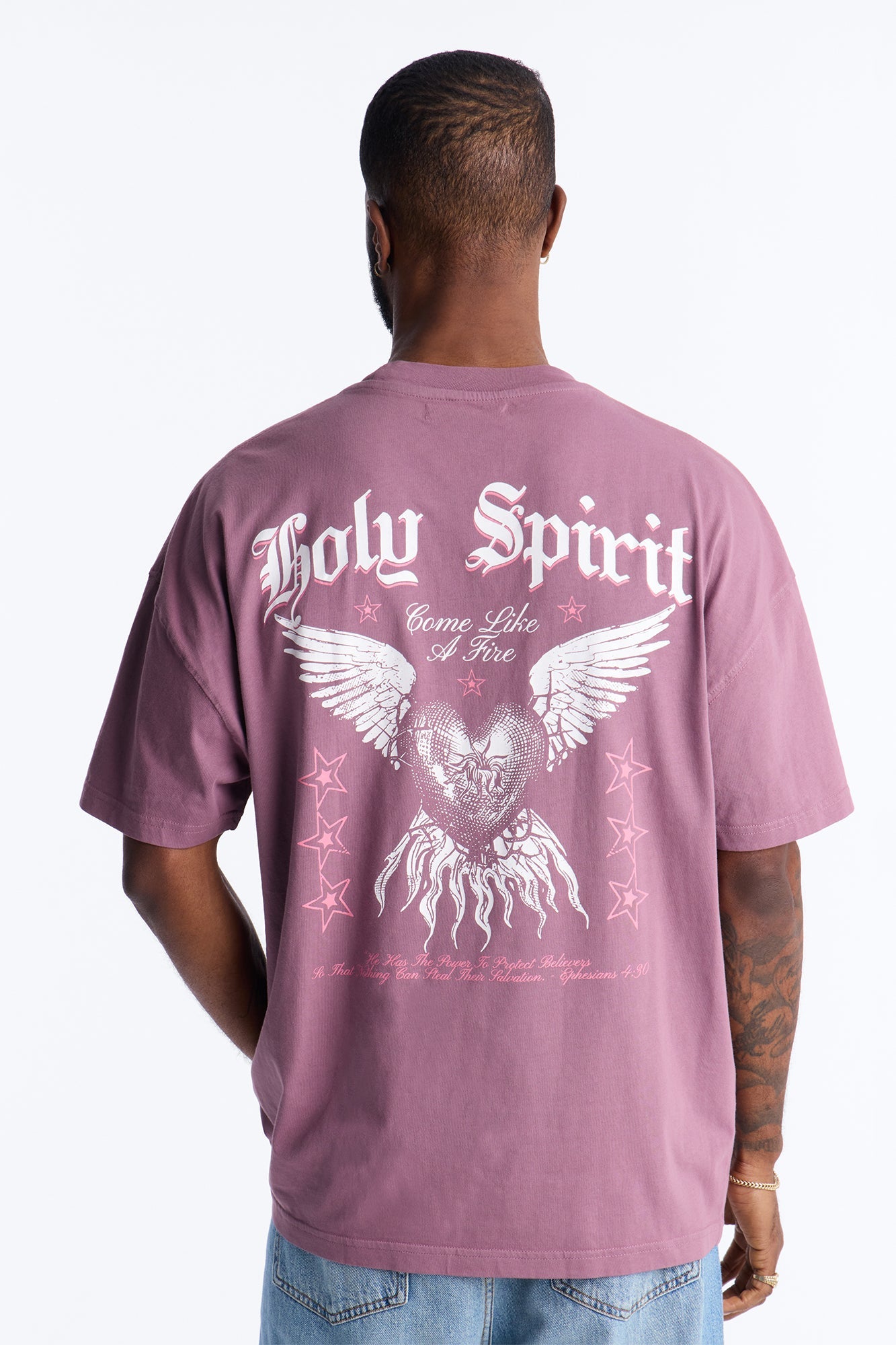 Holy Spirit Protect Me Oversized Short Sleeve Tee - Purple Fashion Nova