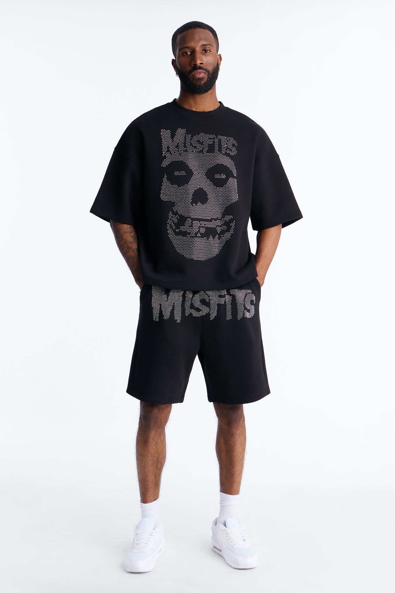MIsfits Rhinestone Relaxed Sweatshorts - Black Fashion Nova