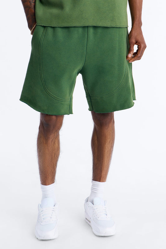 Washed Raw Edge Baggy Sweatshort - Green Fashion Nova