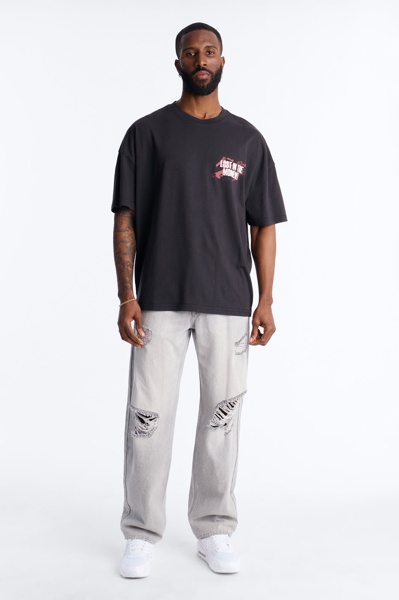 Essential Destroyed Straight Rigid Jean - Grey Fashion Nova