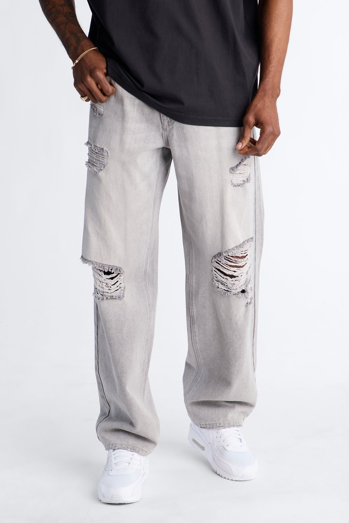 Essential Destroyed Straight Rigid Jean - Grey Fashion Nova